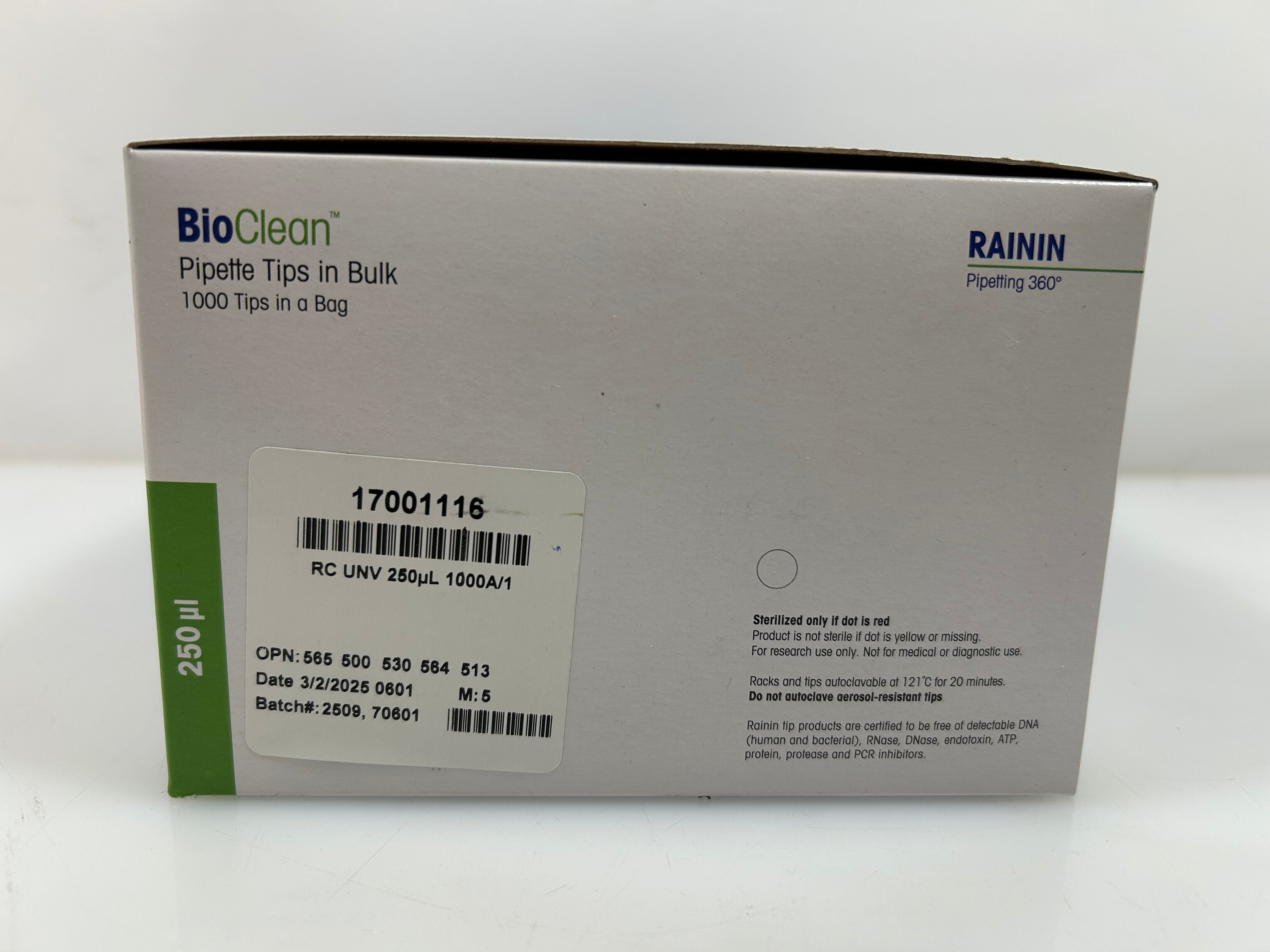 Rainin Bio-Clean Pipette Tips in Bulk 250µL 1000 Tips per Box *New*