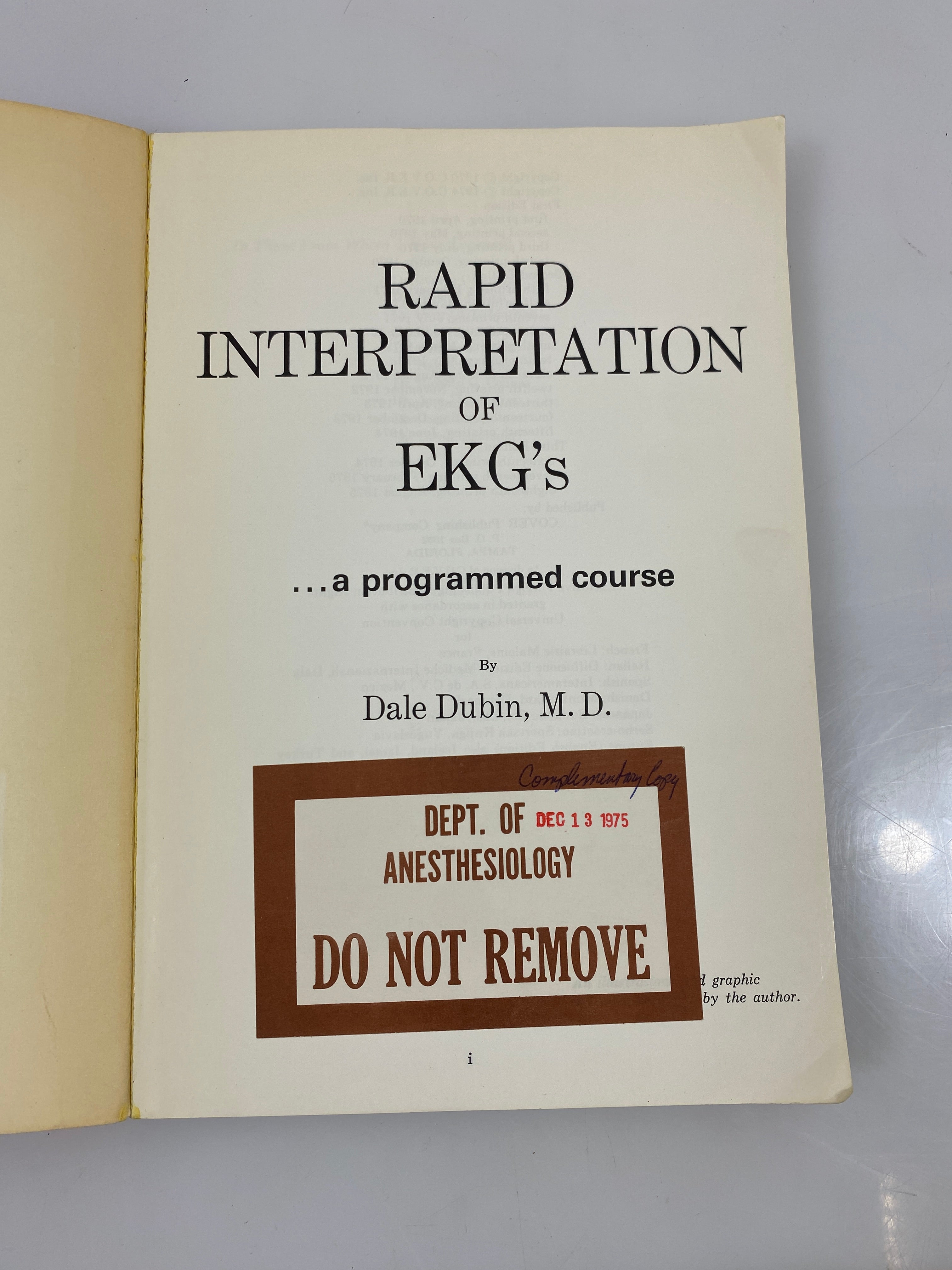 Rapid Interpretation of EKG's by Dubin 1975 SC