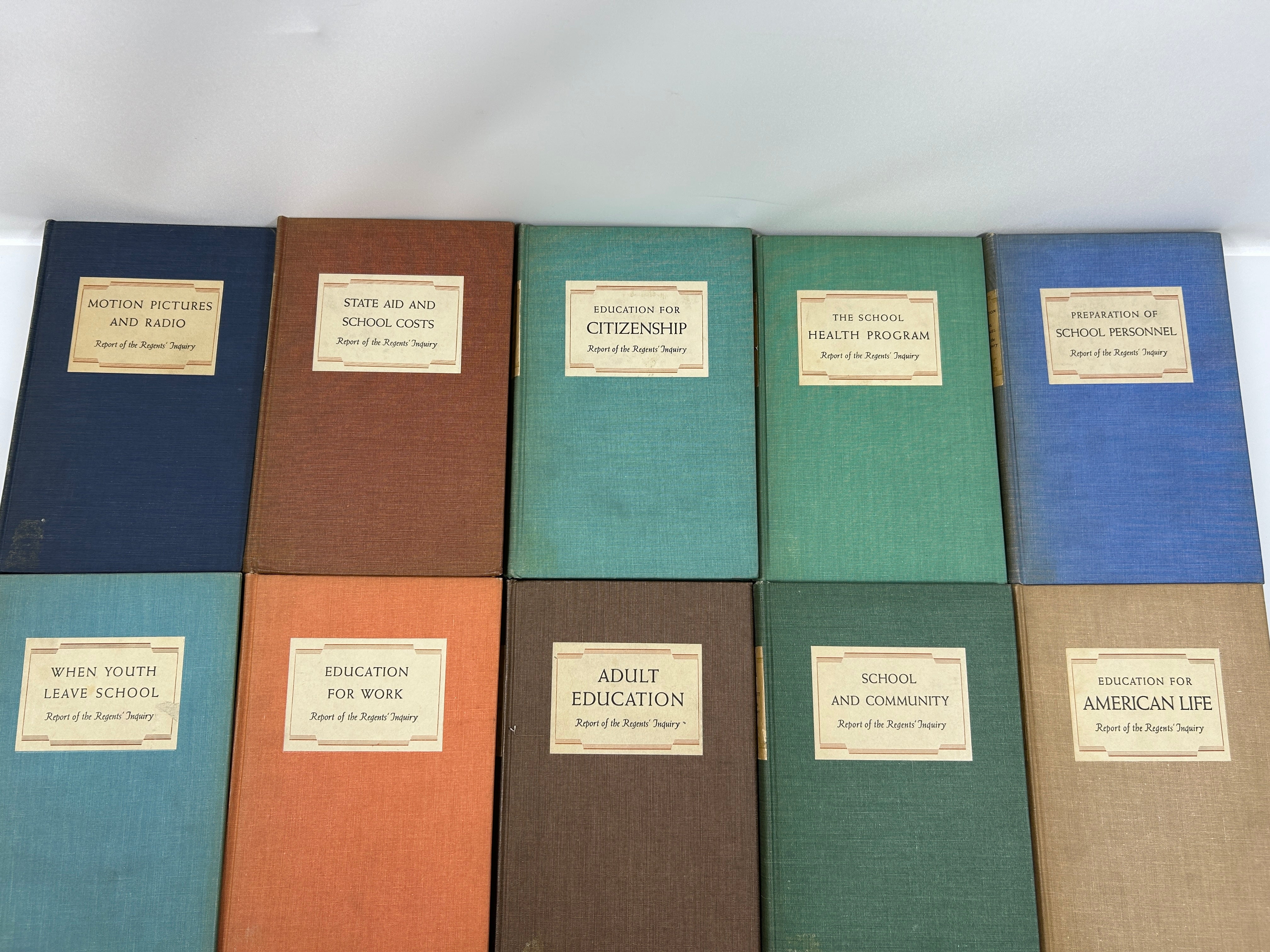 Rare 10 Volume Set 1938 Report of the NY Board of Regents Inquiry Vintage HC