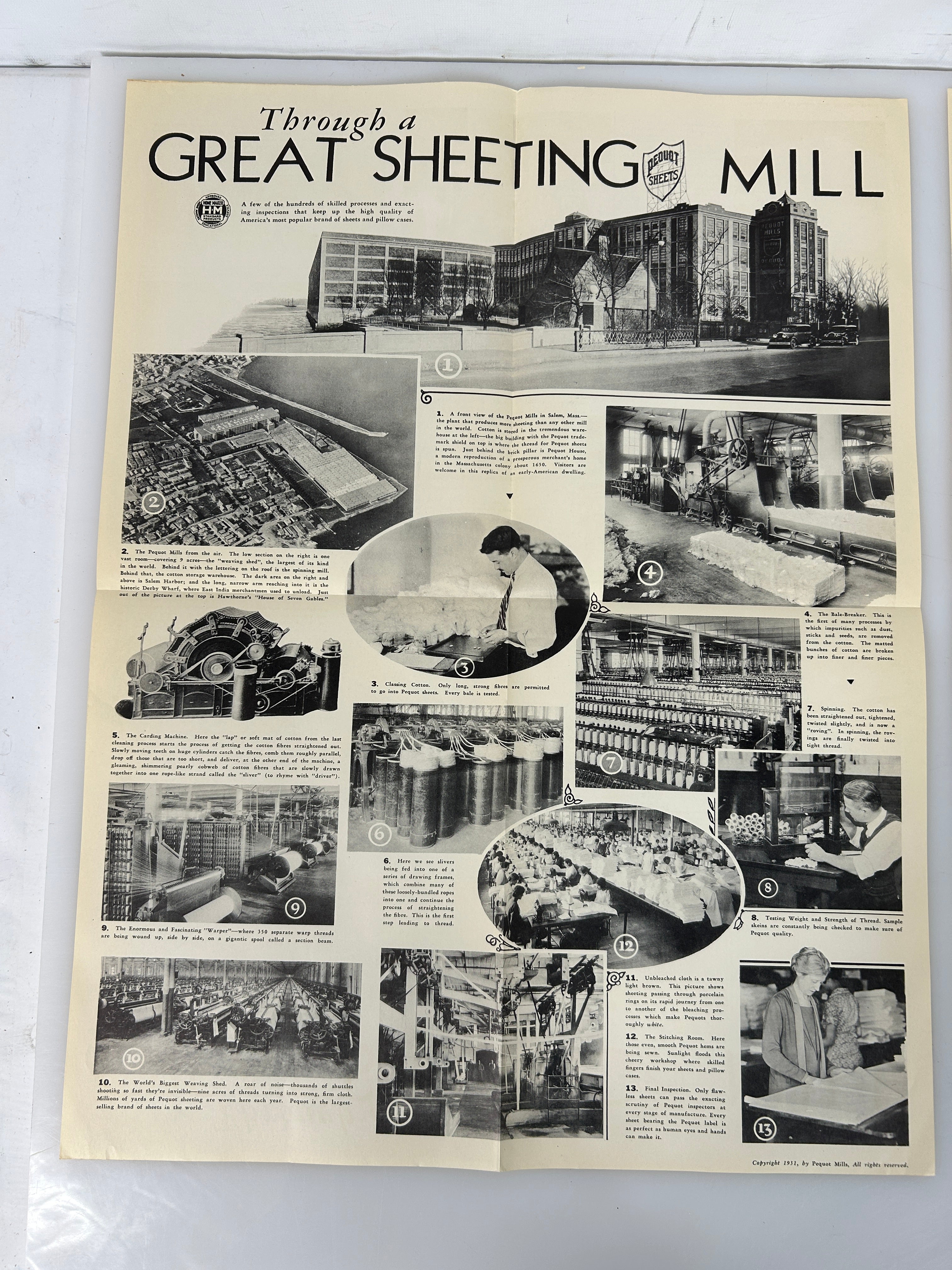 Rare Pequot Mills Lot: Sheet samples/Textbook w/Bedmaking/Mill Tour/Facts Posters