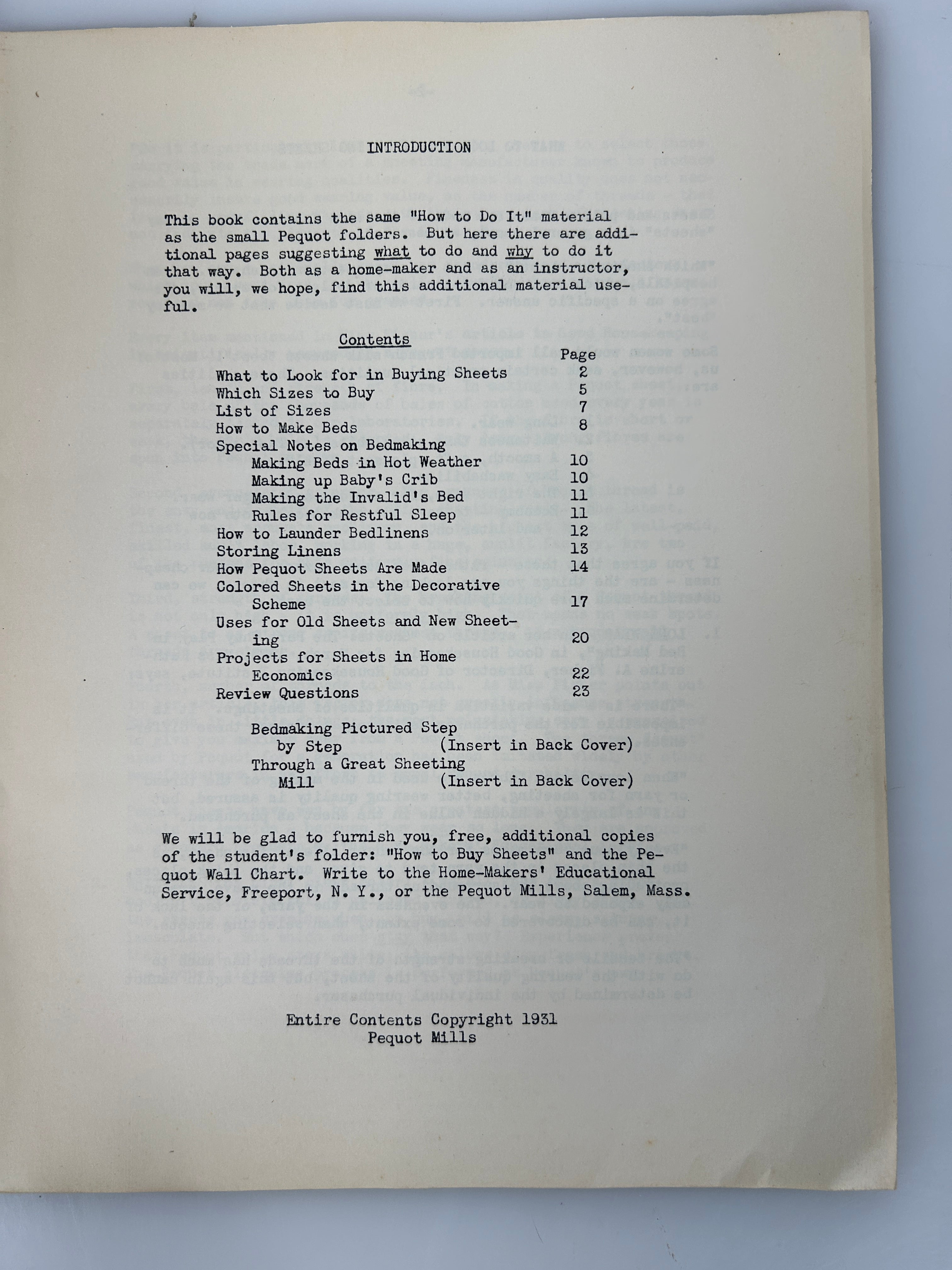 Rare Pequot Mills Lot: Sheet samples/Textbook w/Bedmaking/Mill Tour/Facts Posters