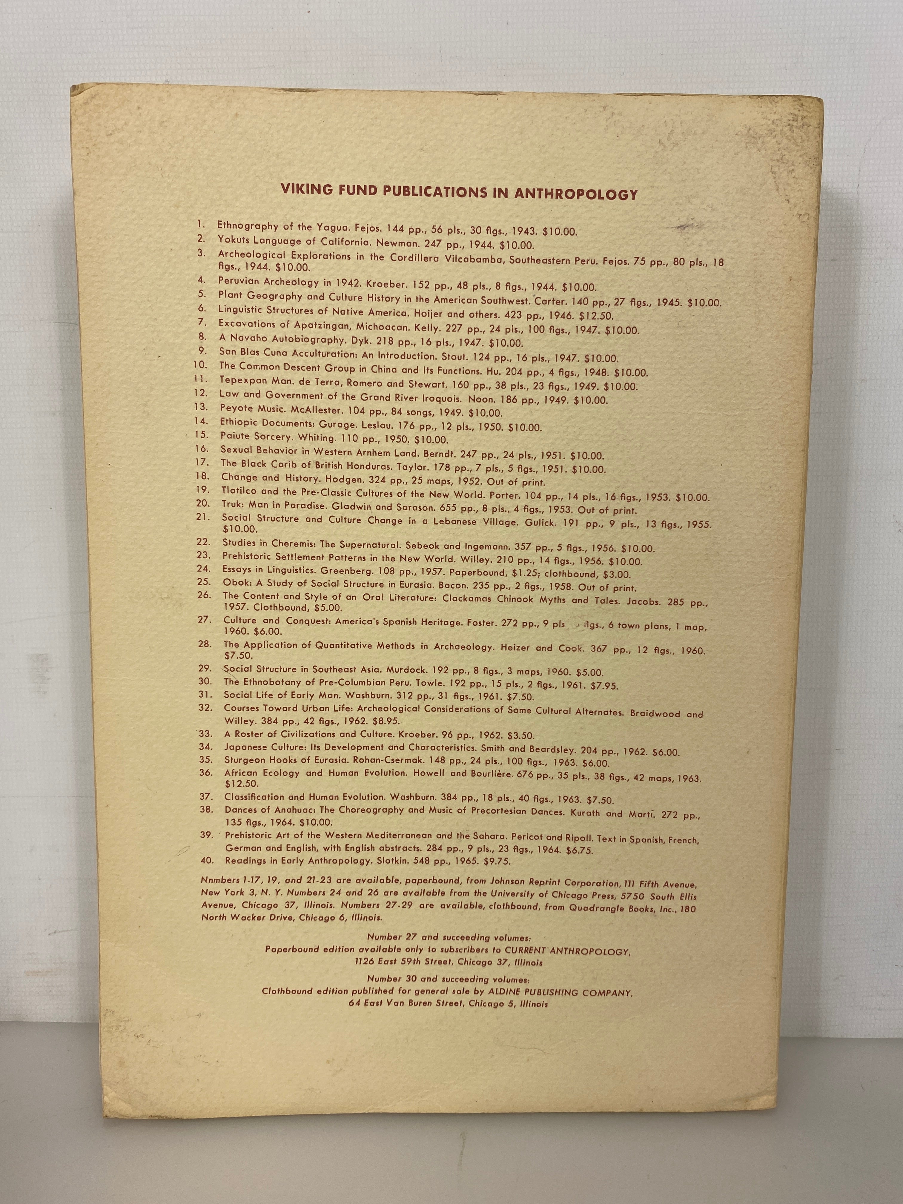 Readings in Early Anthropology J.S. Slotkin 1965 Subscribers Edition SC
