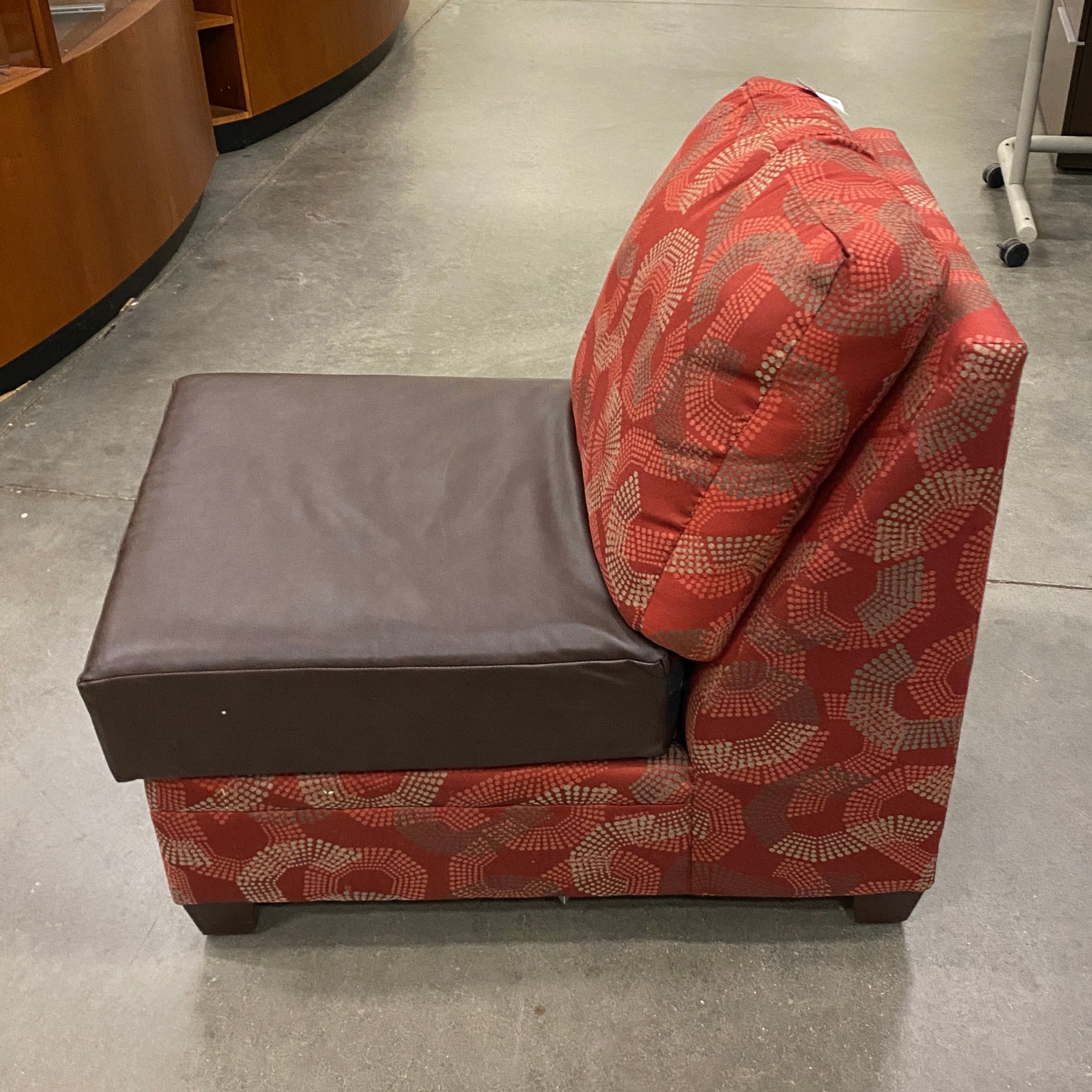 Red Armless Upholstered and Leather Chair