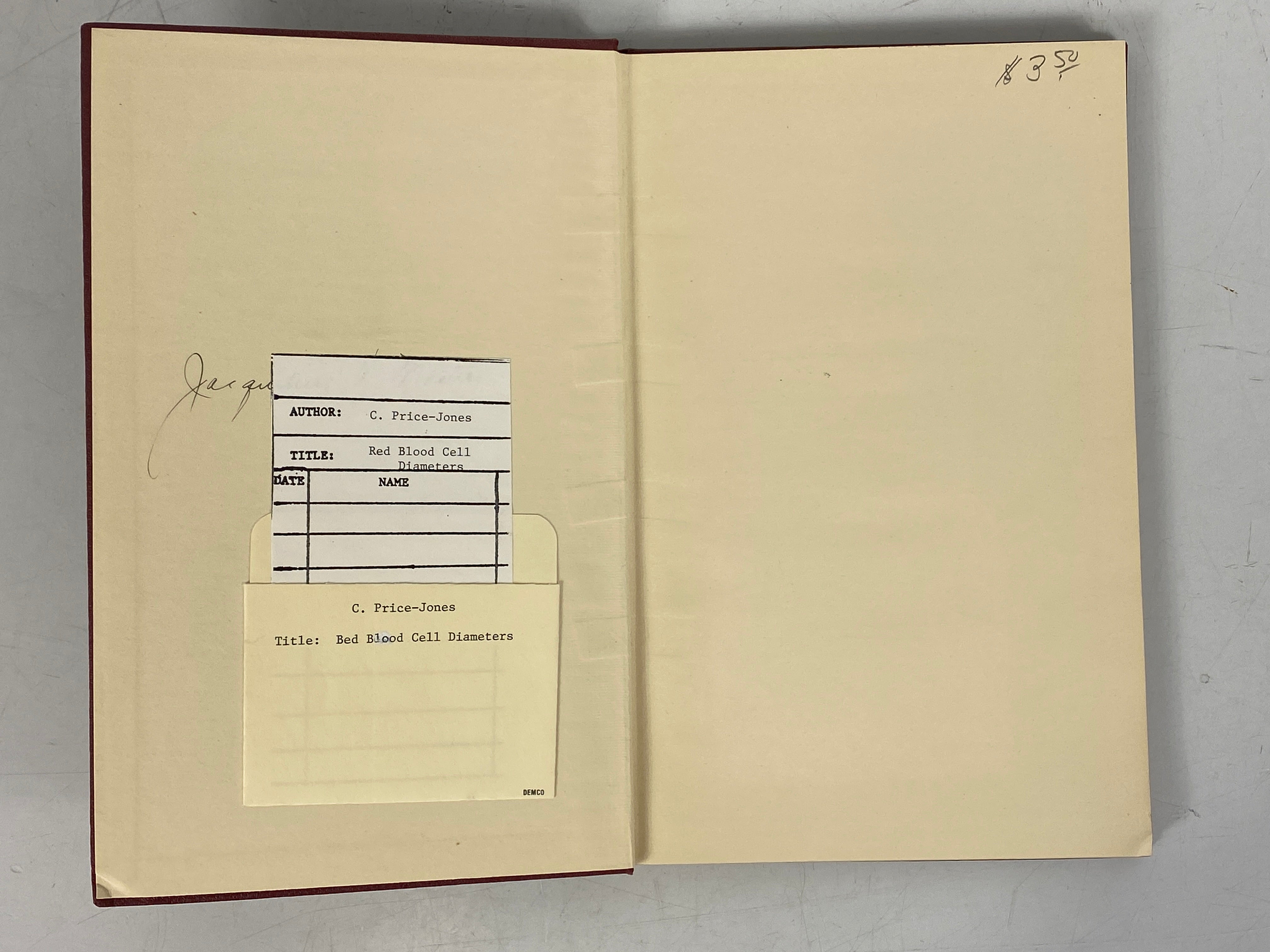 Red Blood Cell Diameters by Cecil Price-Jones Rare 1933 HC Ex-Library