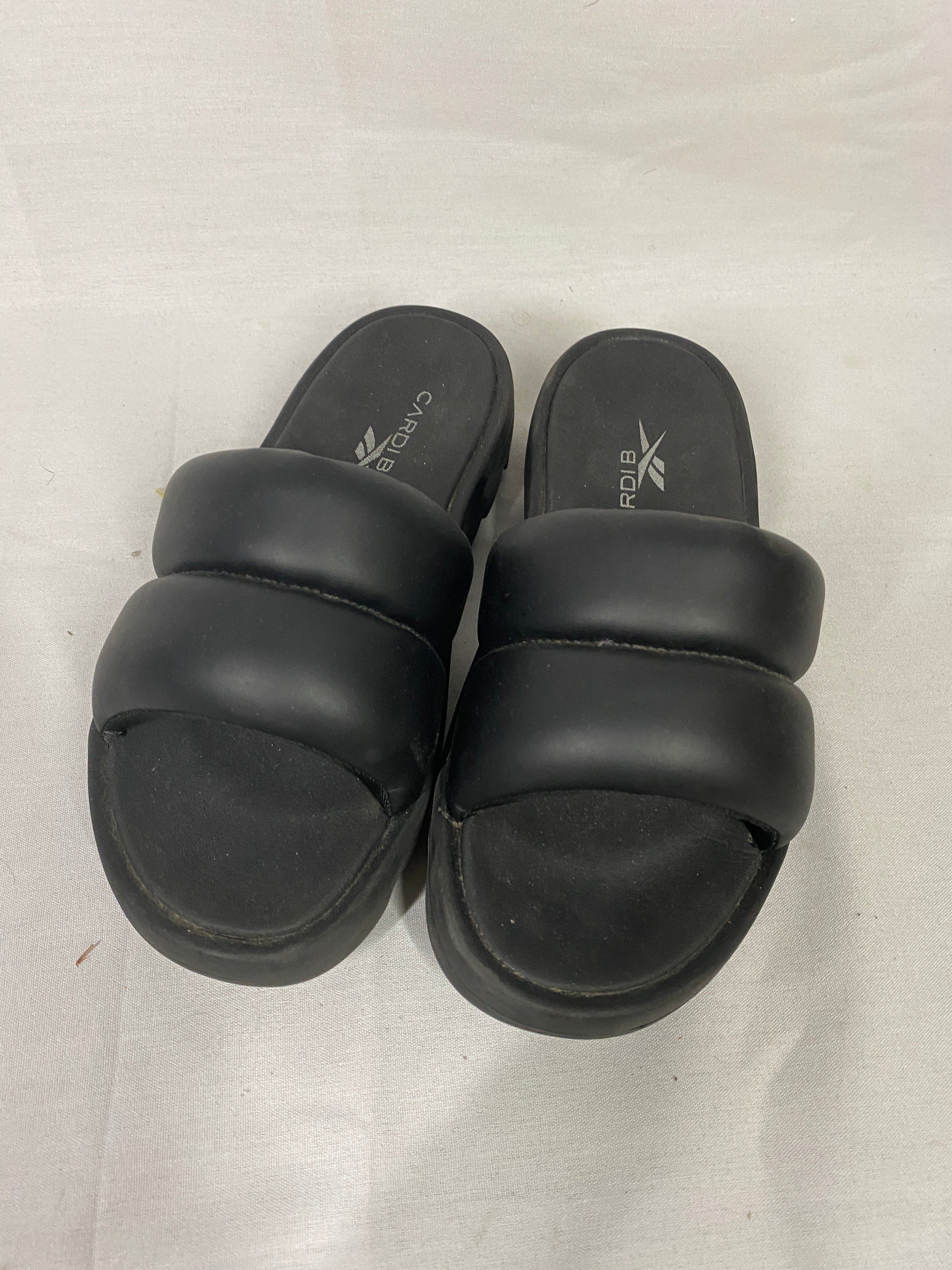 Reebok Cardi B Slides in Core Black w/ Puff Straps Women's Size 8