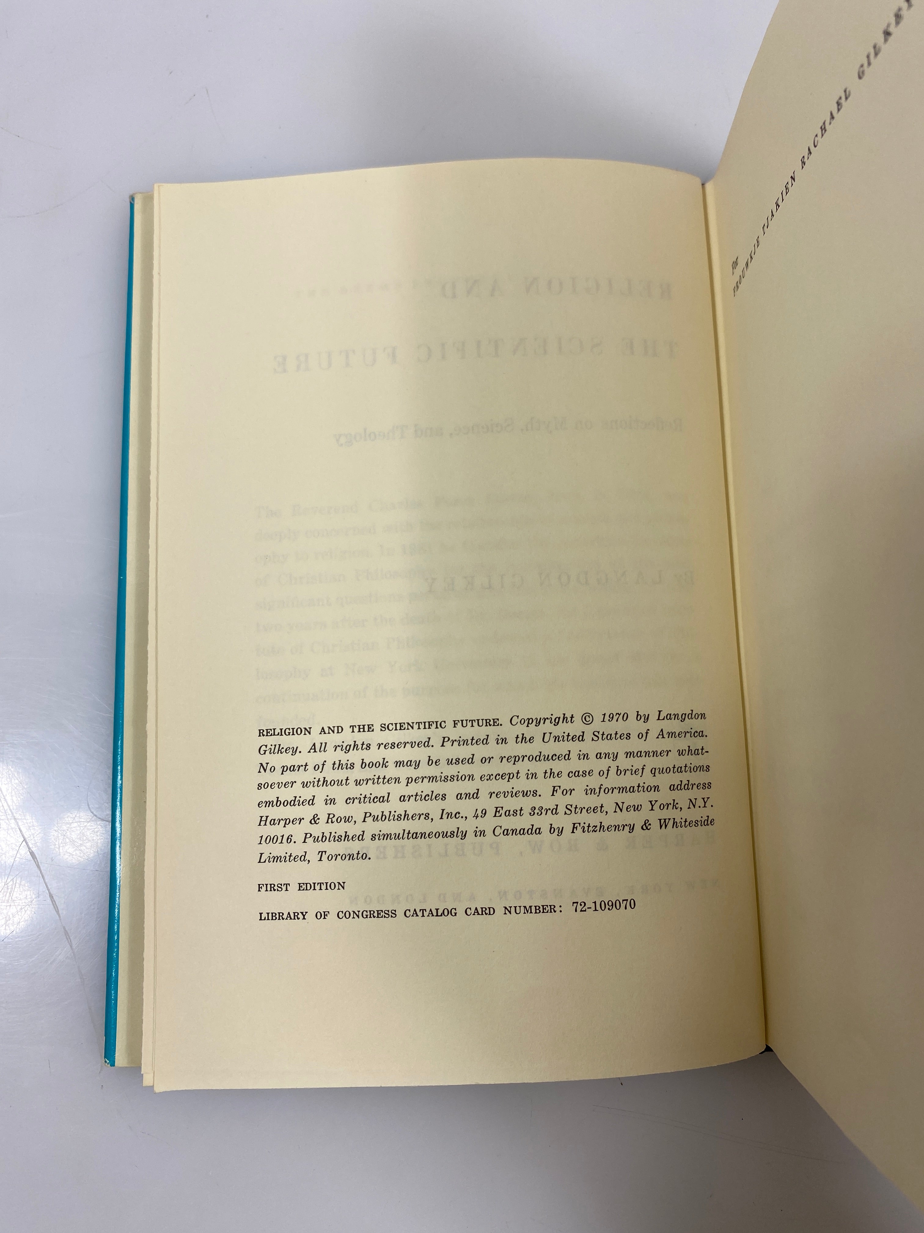 Religion and the Scientific Future by Langdon Gilkey 1970 HCDJ