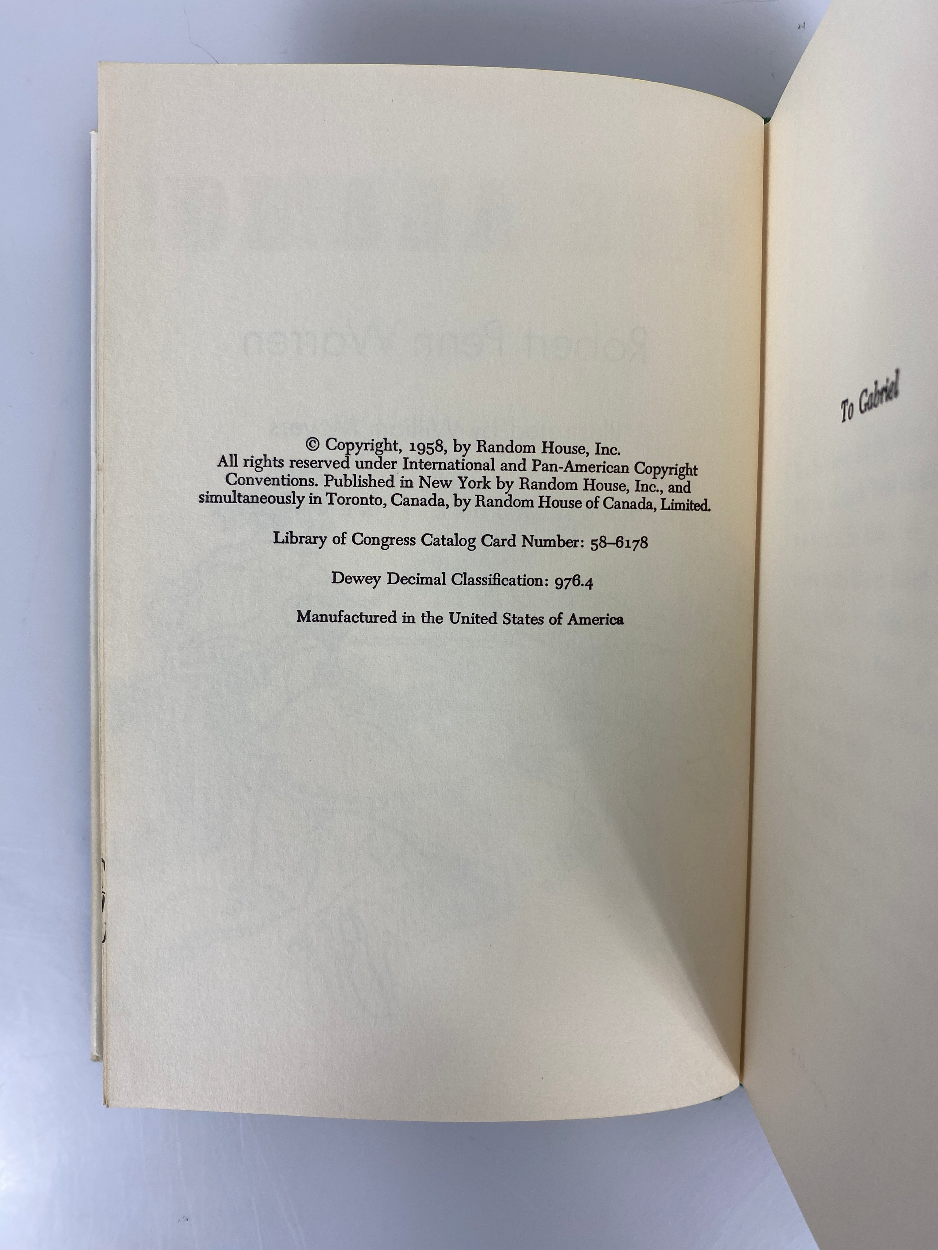 Remember the Alamo! Robert Penn Warren Random House 1958 HCDJ