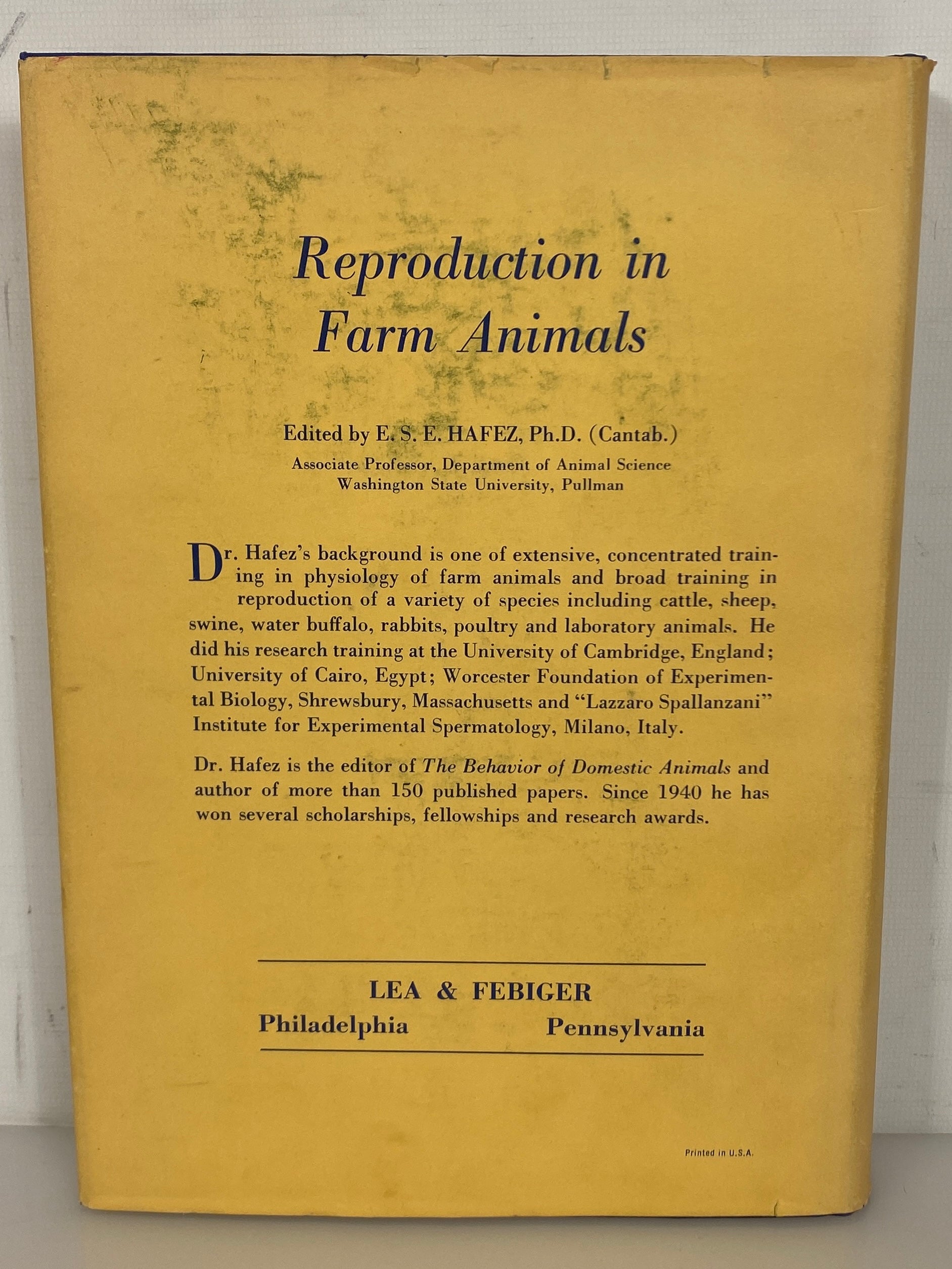 Reproduction in Farm Animals by E.S.E. Hafez 1962 HC DJ