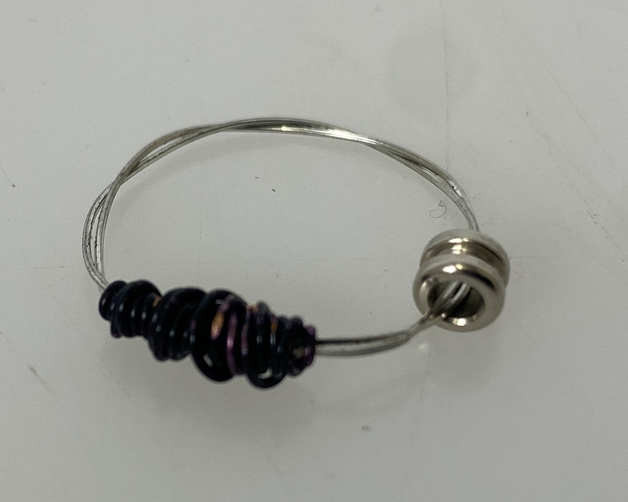 Restrung Black and Silver Wire Bead Ring