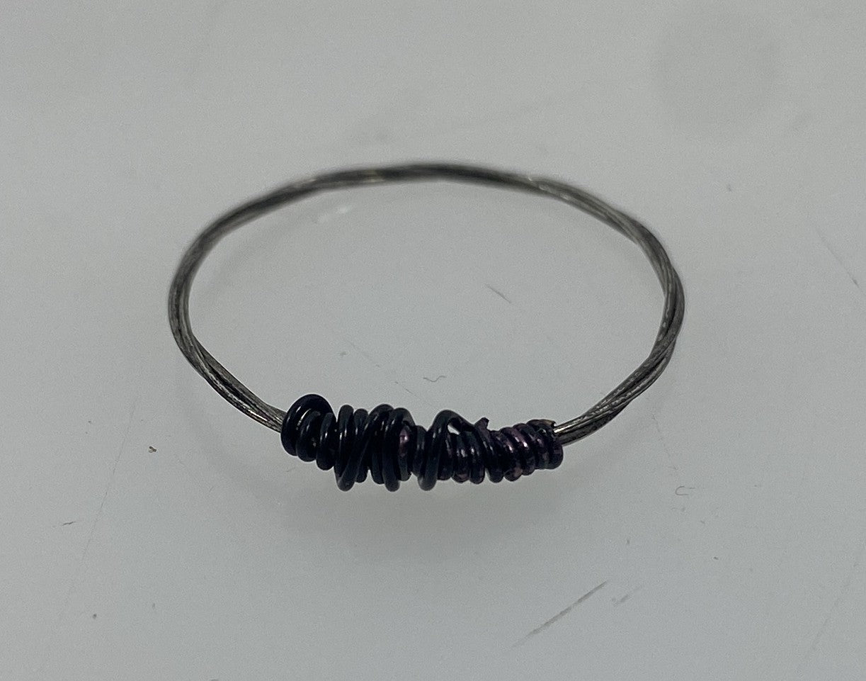 Restrung Black and Silver Wire Ring