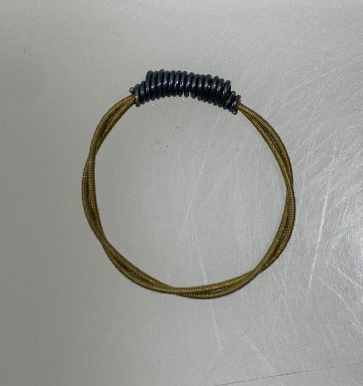 Restrung Brass and Metallic Blue Spring Wire Ring