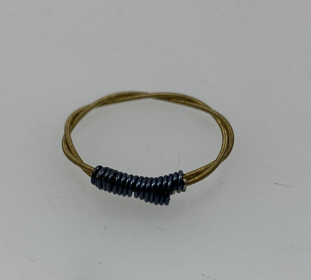 Restrung Brass and Metallic Blue Spring Wire Ring
