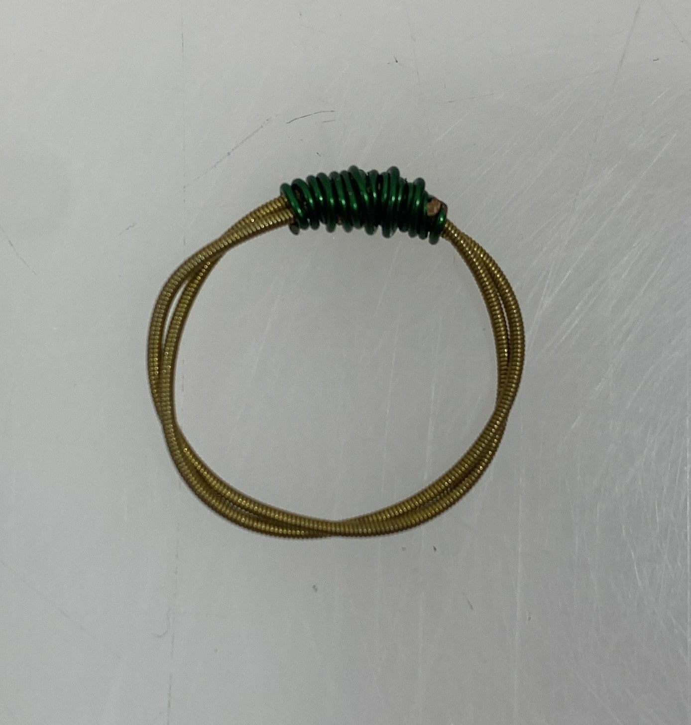 Restrung Brass and Metallic Green Spring Wire Ring