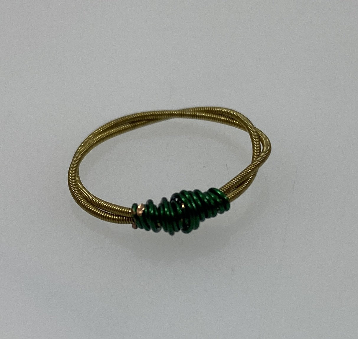 Restrung Brass and Metallic Green Spring Wire Ring