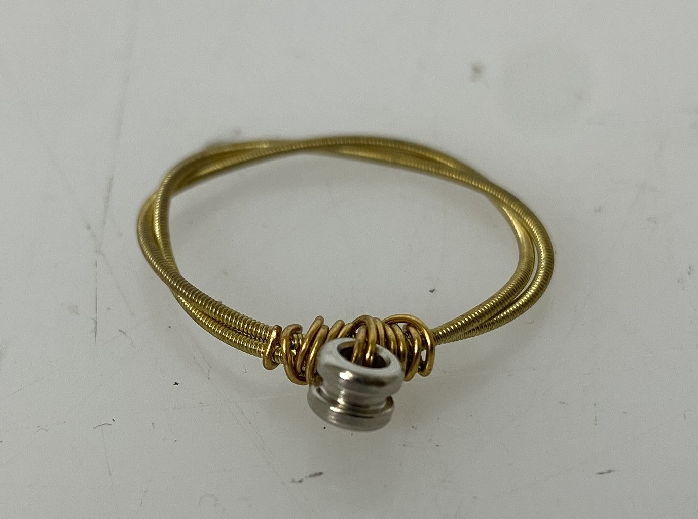 Restrung Gold and Brass Spring Wire Wrapped Bead Ring