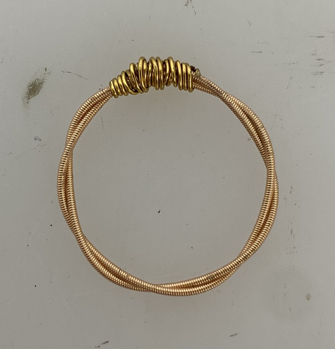 Restrung Gold and Peach Spring Wire Ring