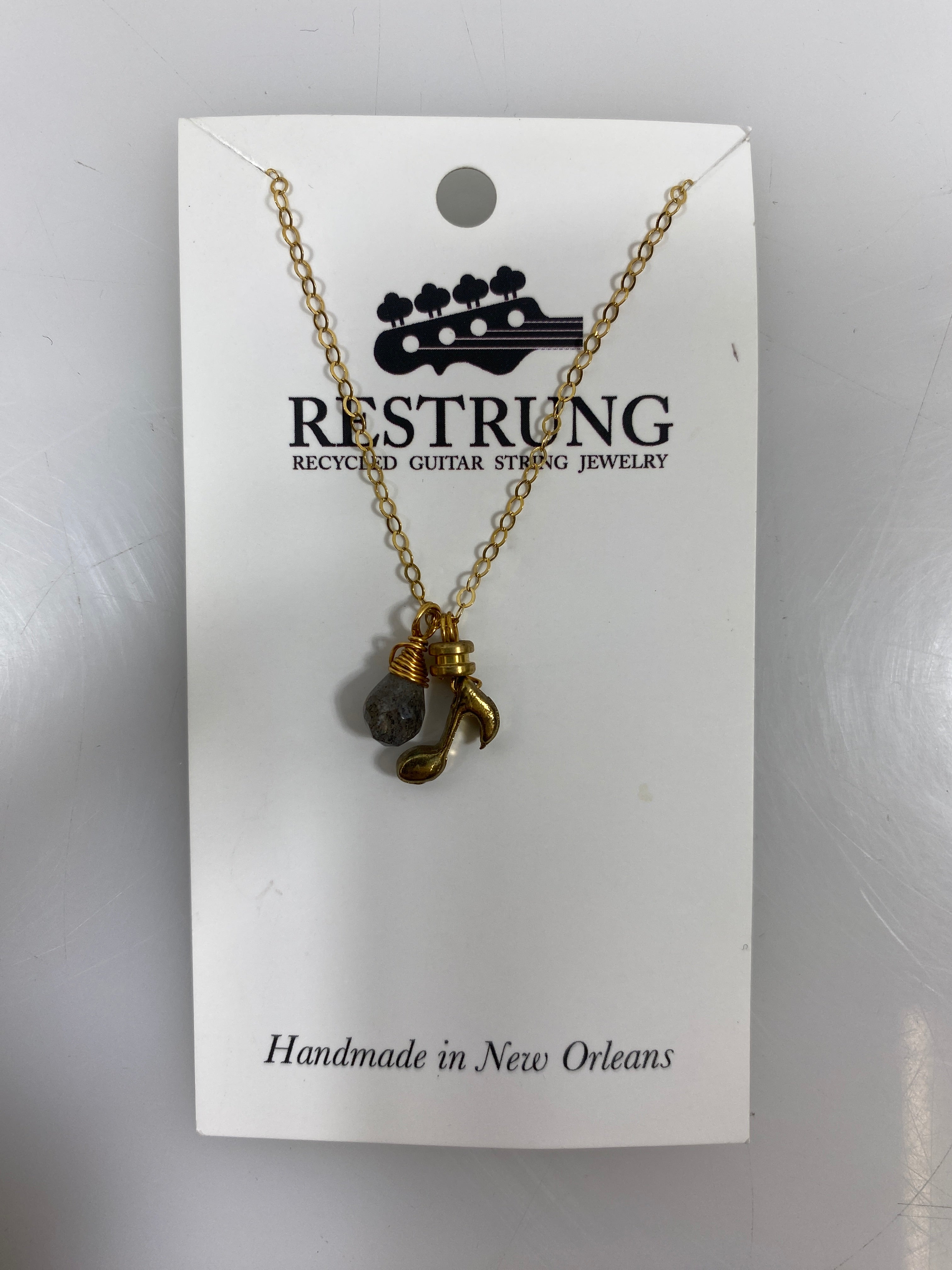 Restrung Gold Music Note Necklace
