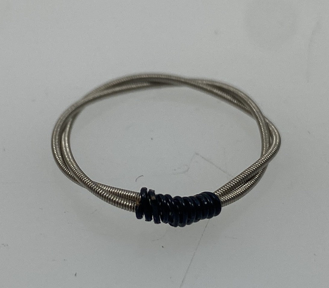 Restrung Metallic Black and Silver Spring Wire Ring