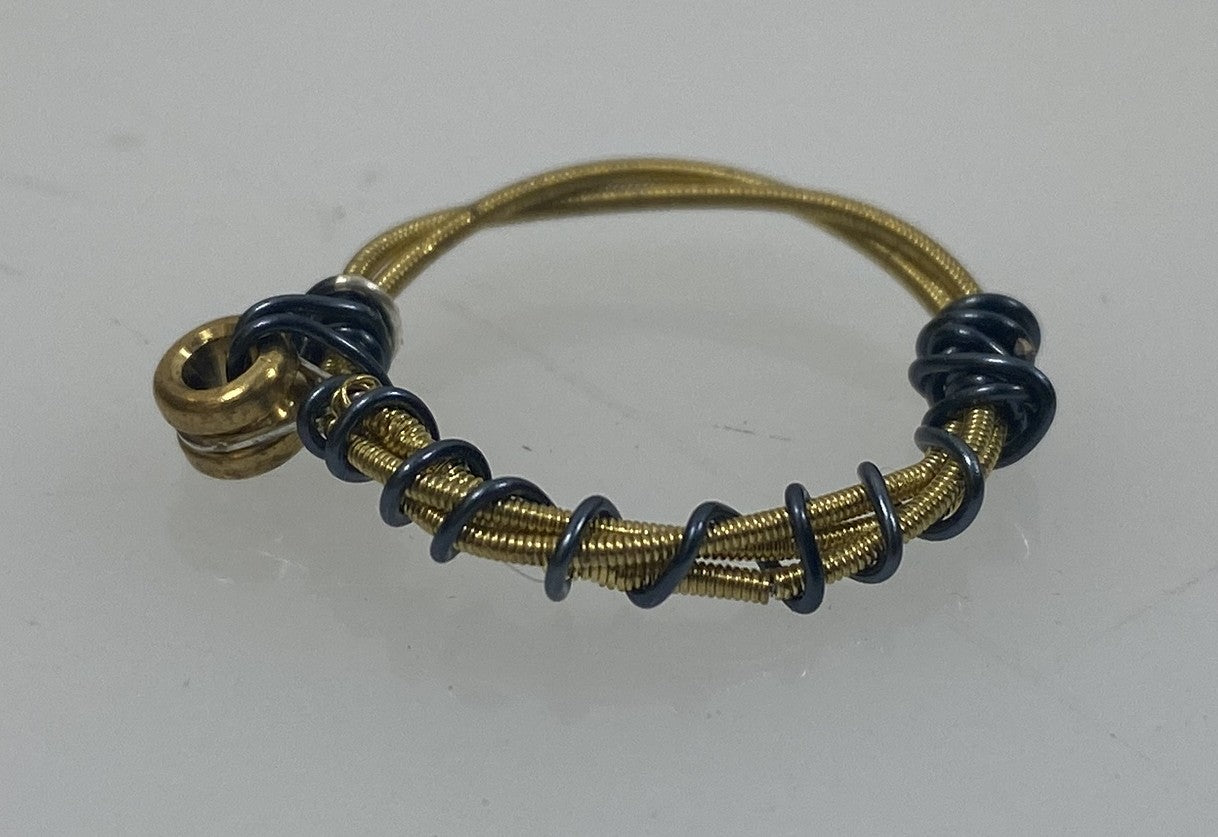 Restrung Metallic Blue and Gold Spring Wire Wrapped Bead Ring