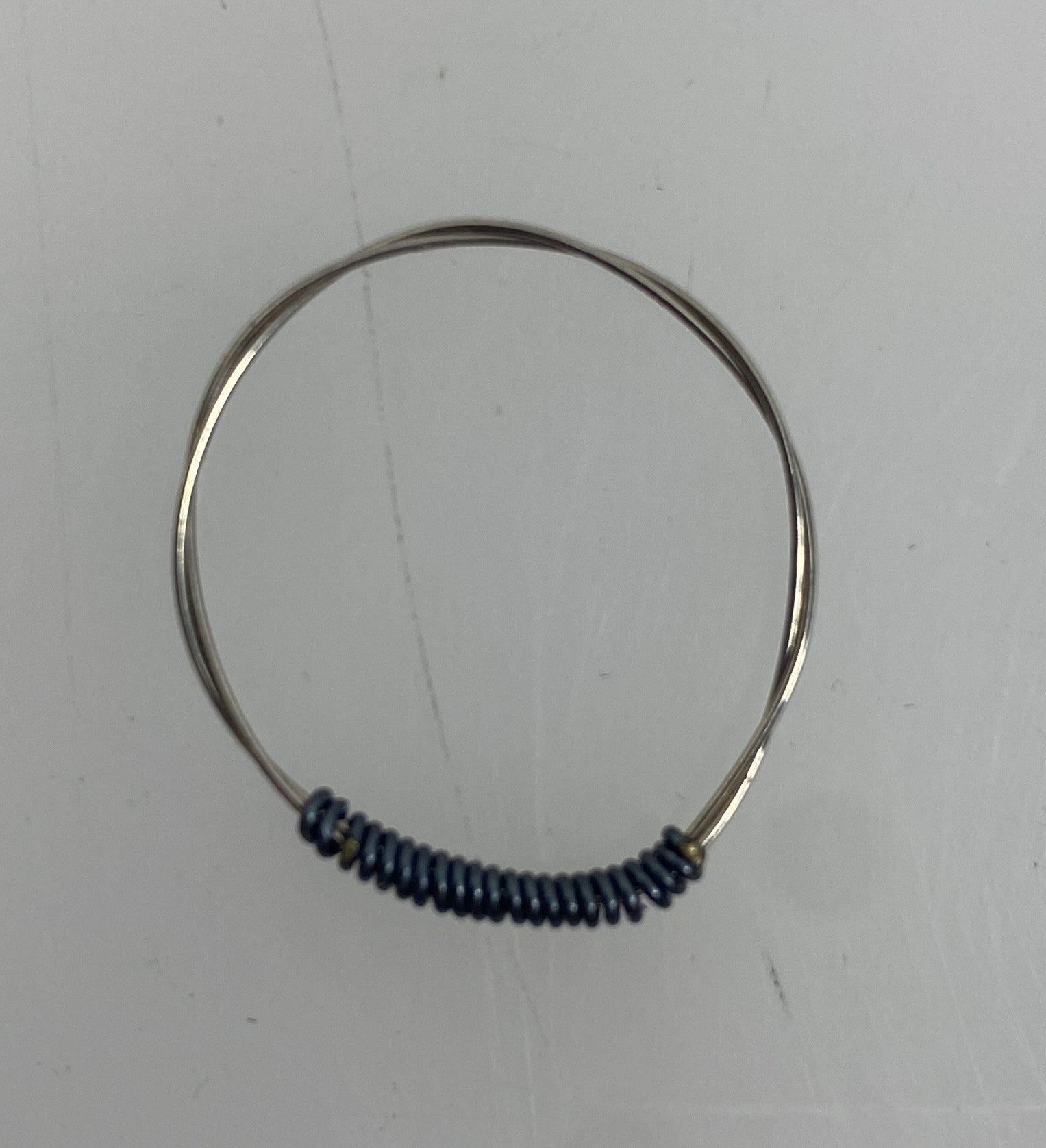 Restrung Metallic Blue and Silver Wire Ring