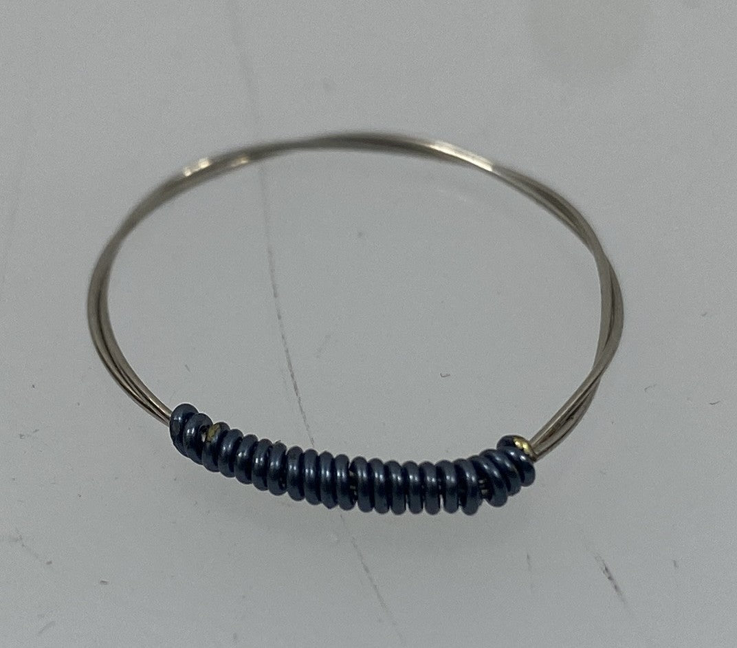 Restrung Metallic Blue and Silver Wire Ring