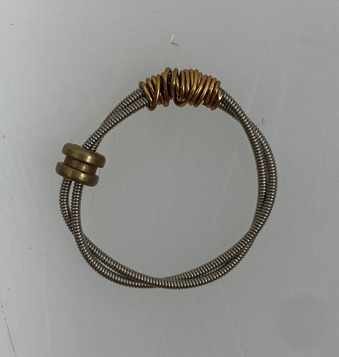 Restrung Metallic Brass and Silver Spring Wire Bead Ring