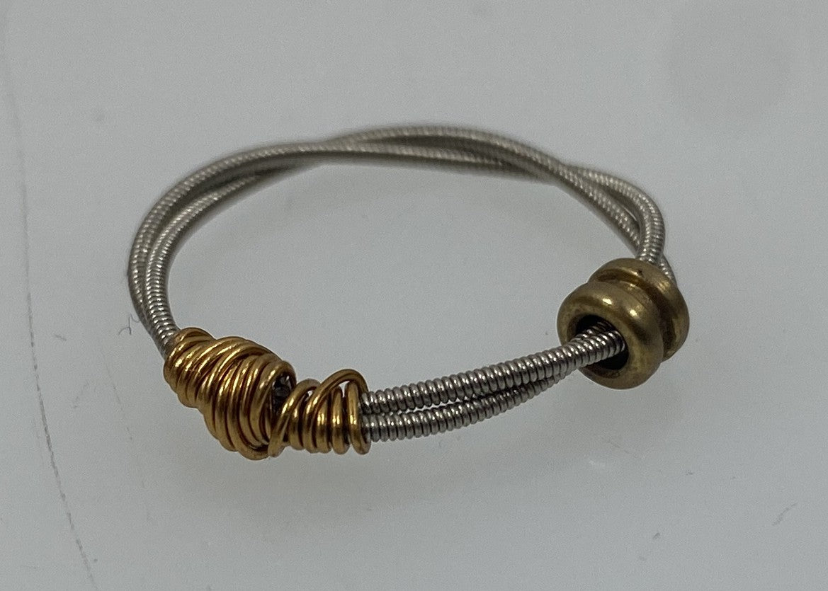 Restrung Metallic Brass and Silver Spring Wire Bead Ring