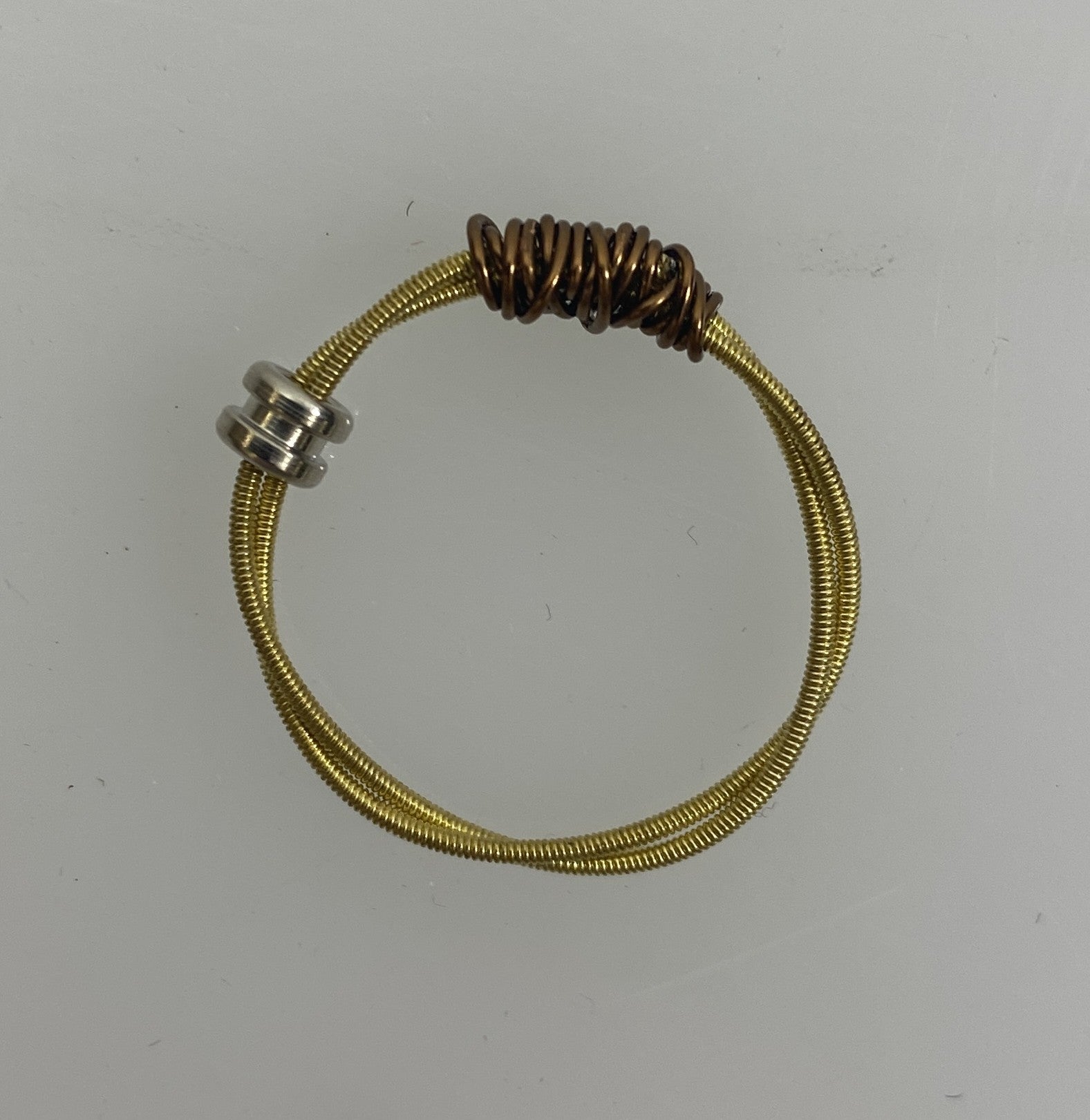 Restrung Metallic Brown and Gold Spring Wire Bead Ring