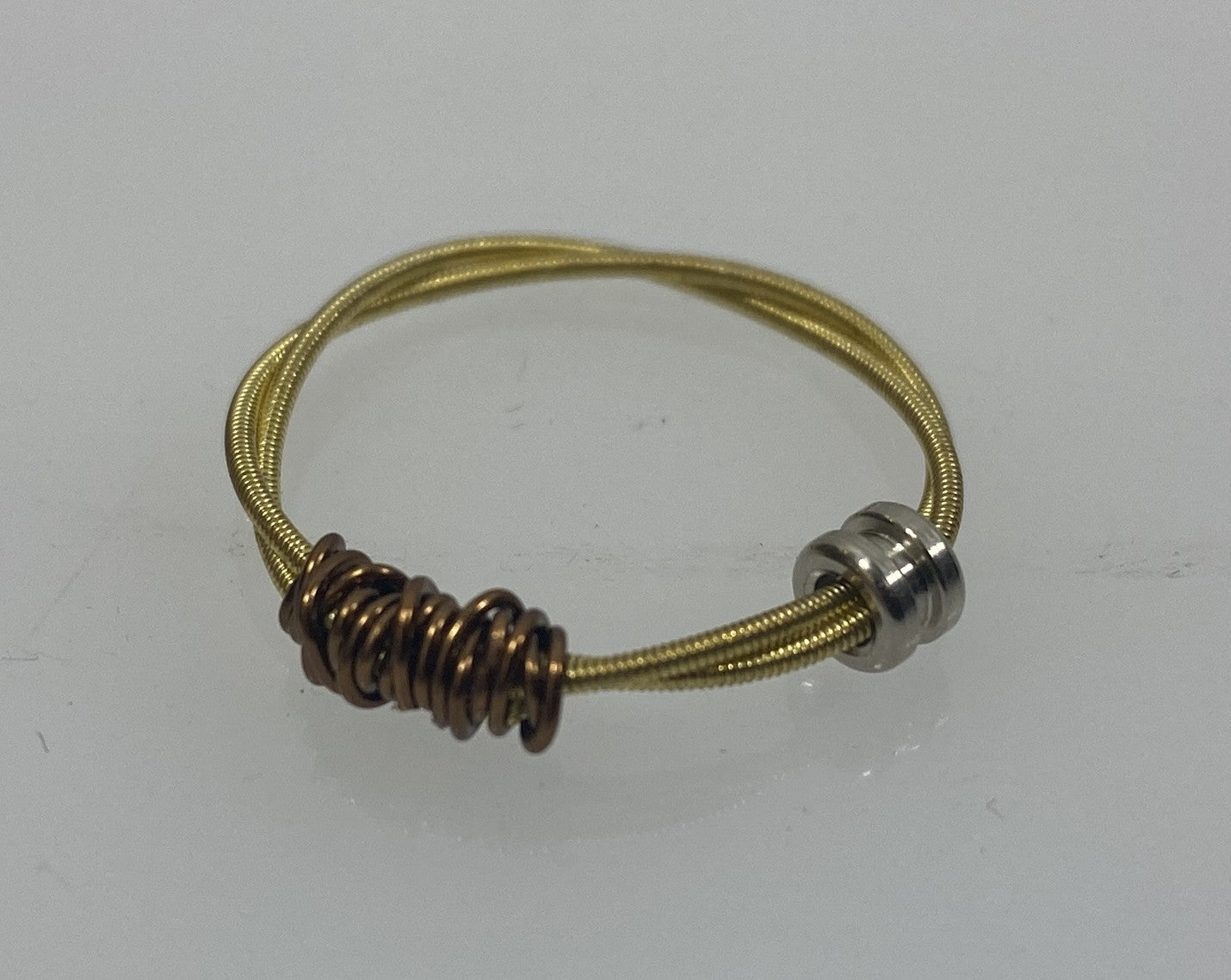 Restrung Metallic Brown and Gold Spring Wire Bead Ring