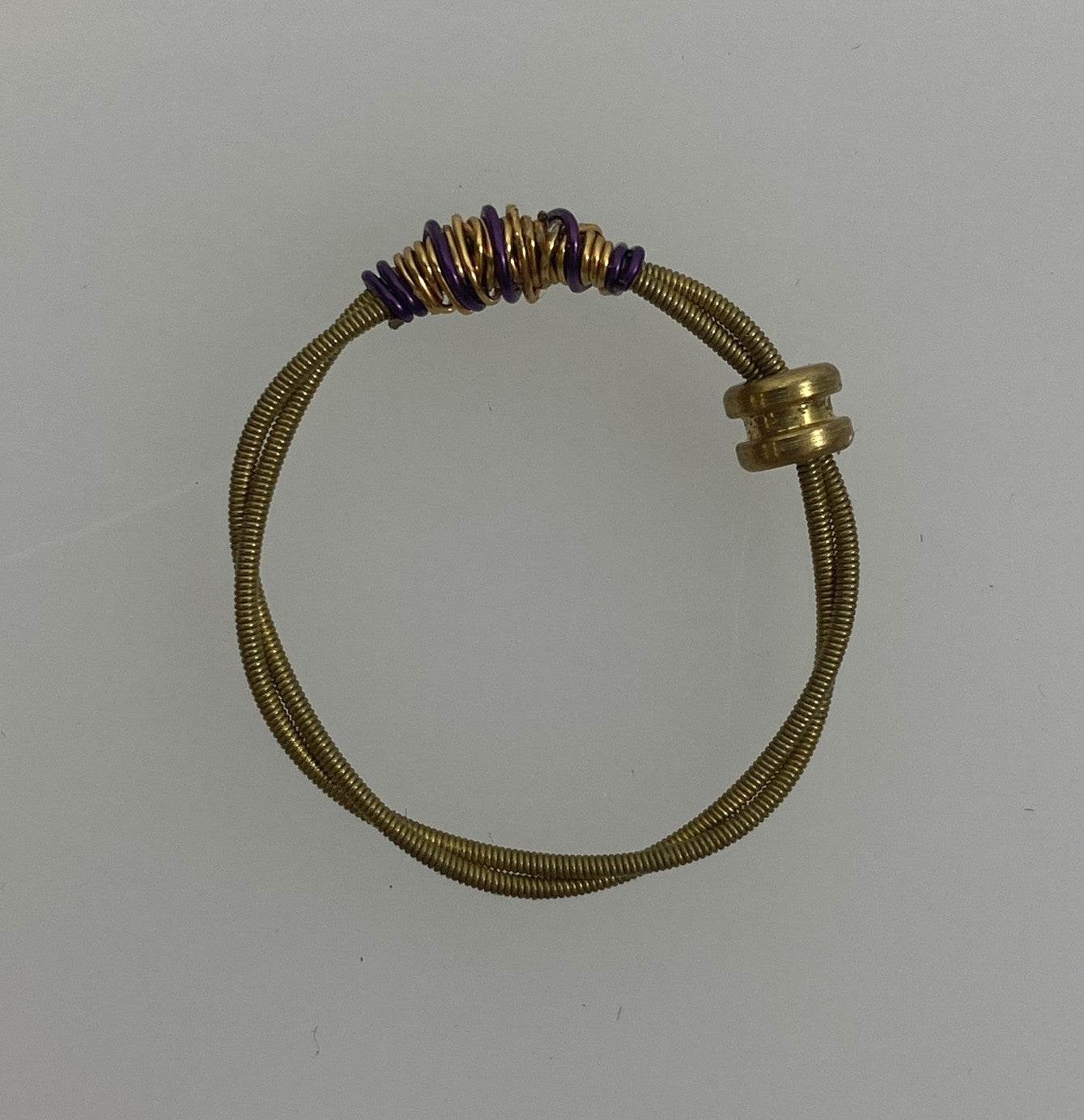 Restrung Metallic Gold and Purple Brass Spring Wire Bead Ring