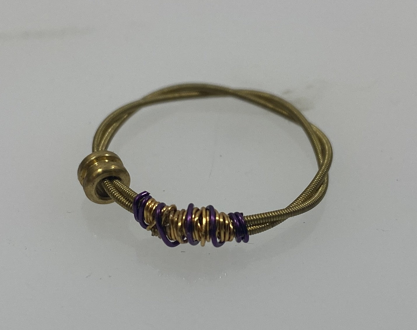 Restrung Metallic Gold and Purple Brass Spring Wire Bead Ring
