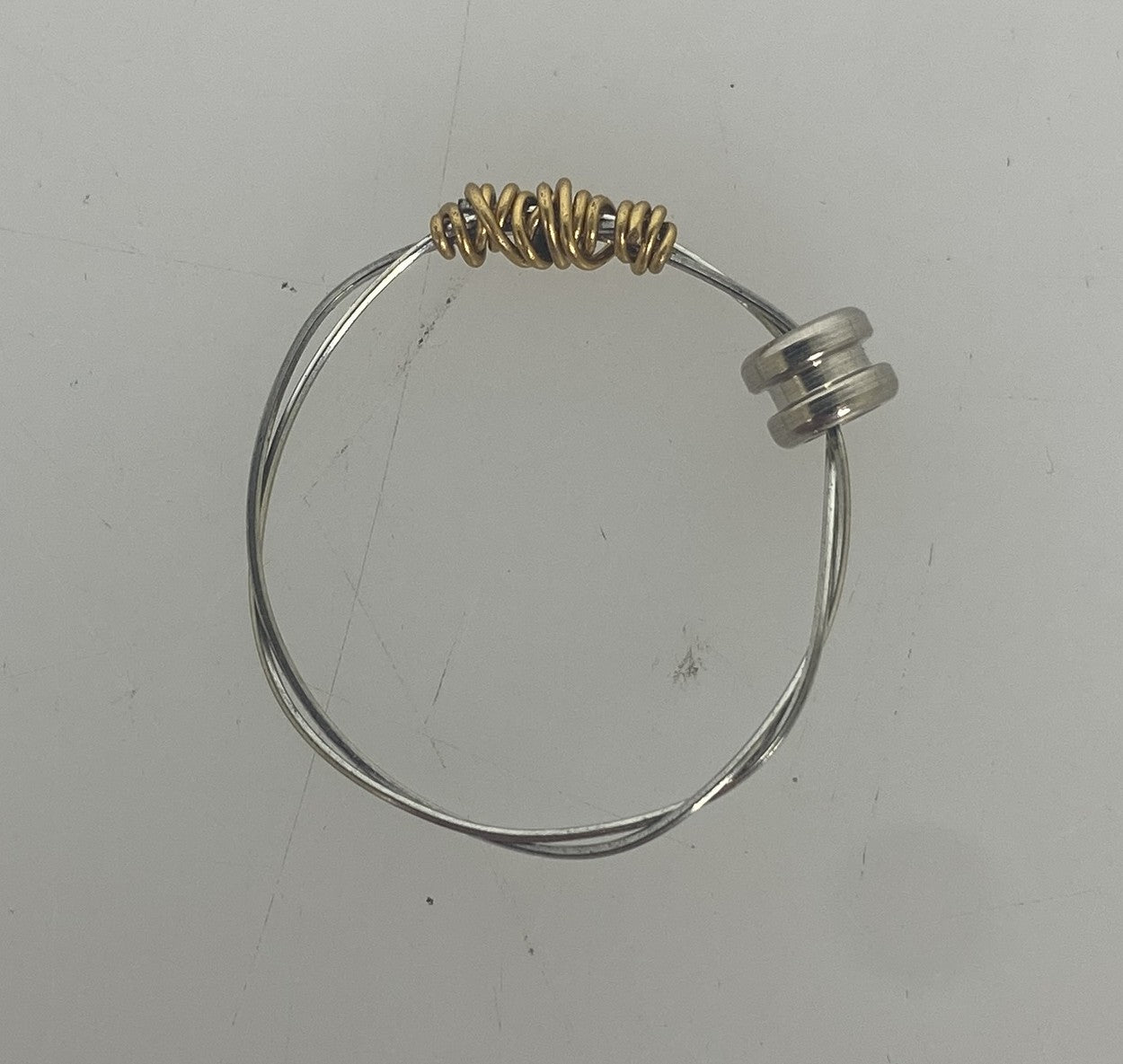 Restrung Metallic Gold and Silver Wire Bead Ring