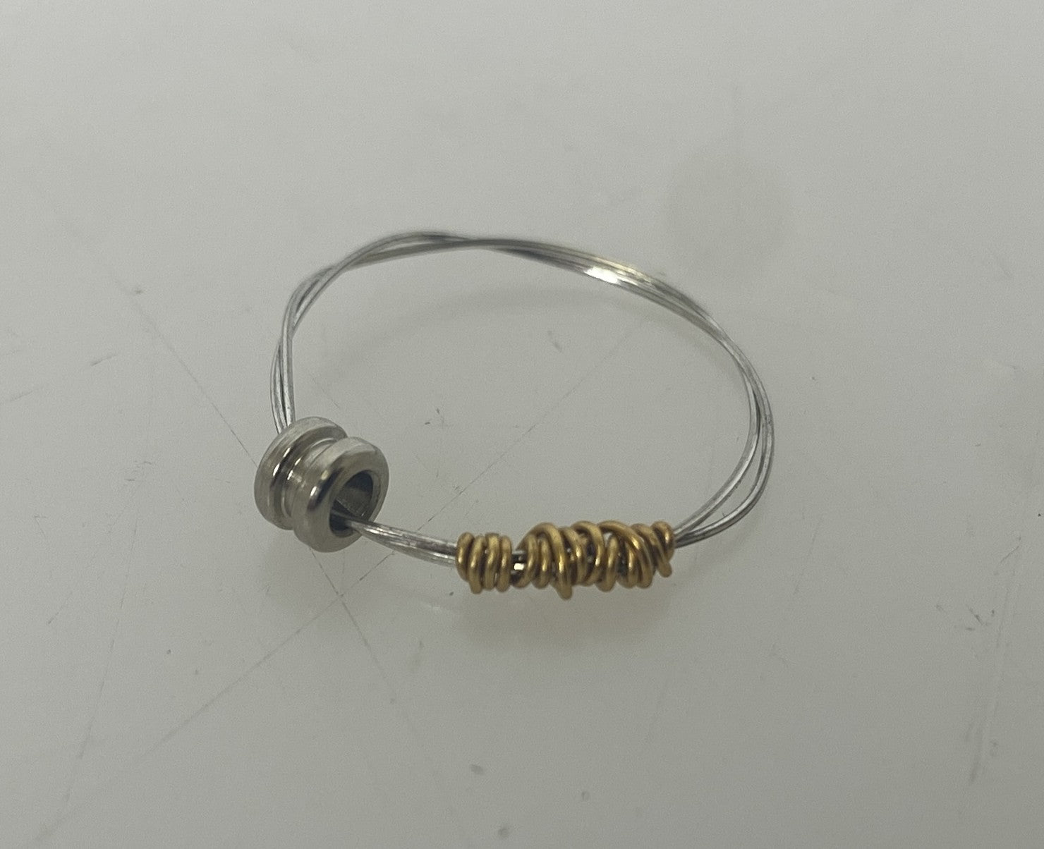 Restrung Metallic Gold and Silver Wire Bead Ring