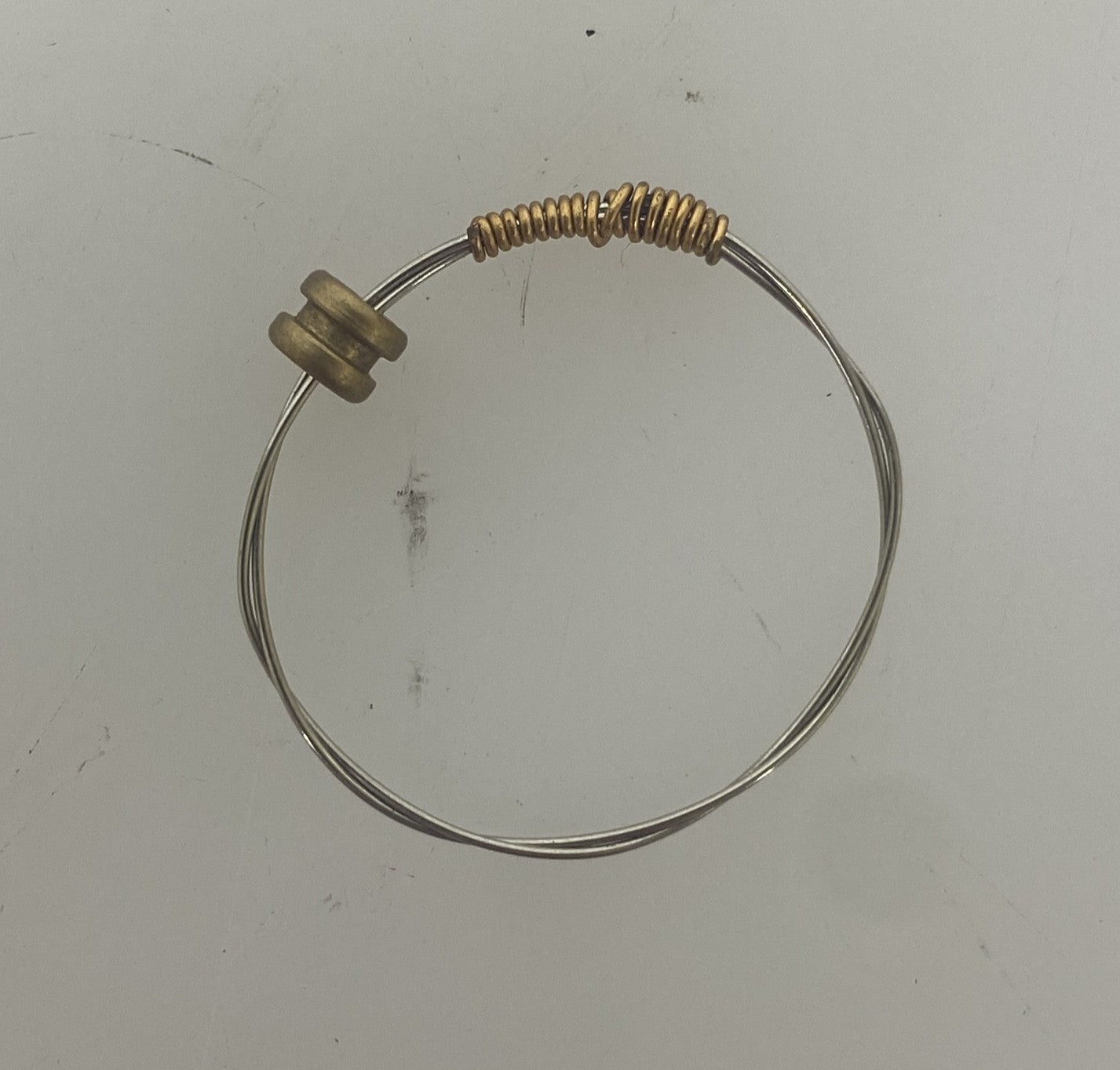 Restrung Metallic Gold and Silver Wire Brass Bead Ring