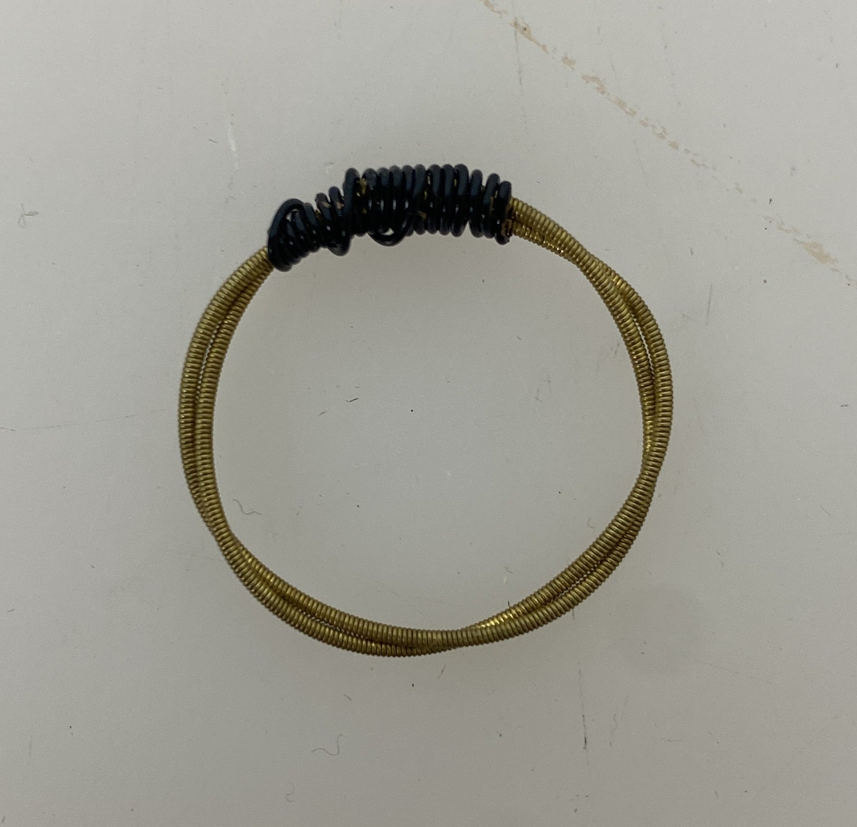 Restrung Navy Blue and Brass Spring Wire Ring