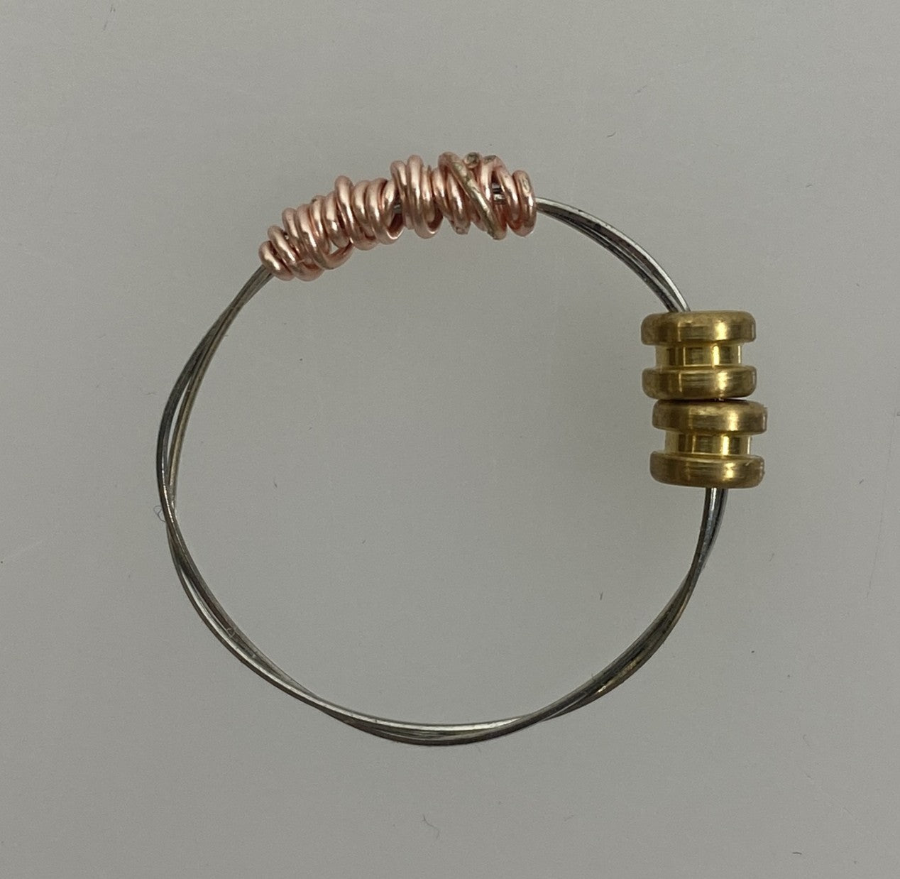 Restrung Peach and Silver Wire Beaded Ring