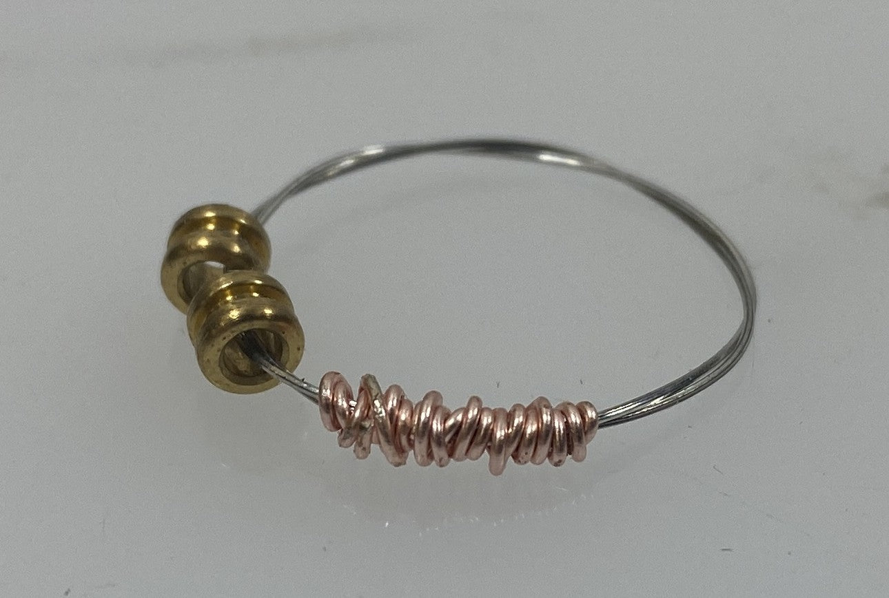 Restrung Peach and Silver Wire Beaded Ring