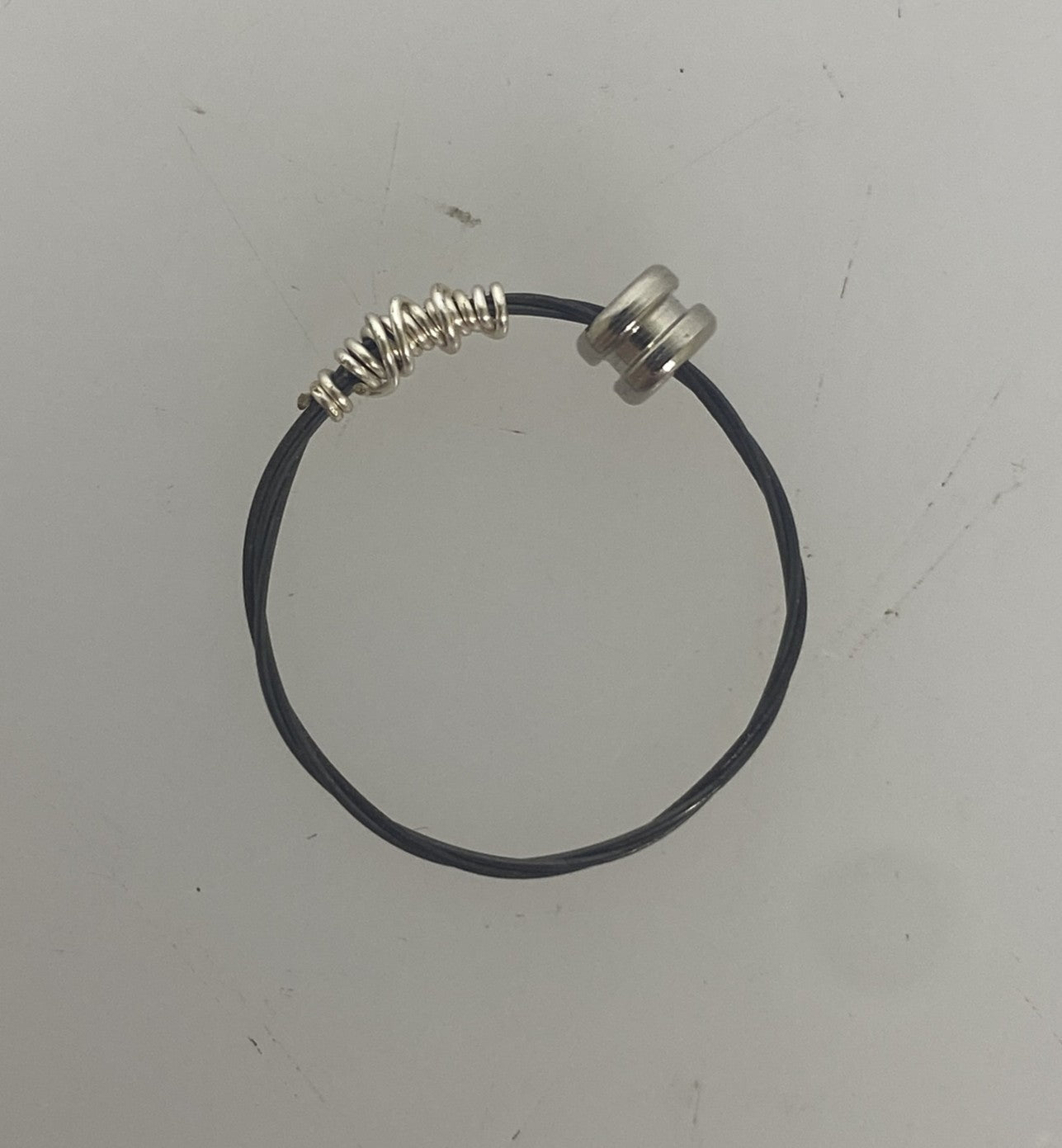 Restrung Silver and Grey Wire Bead Ring