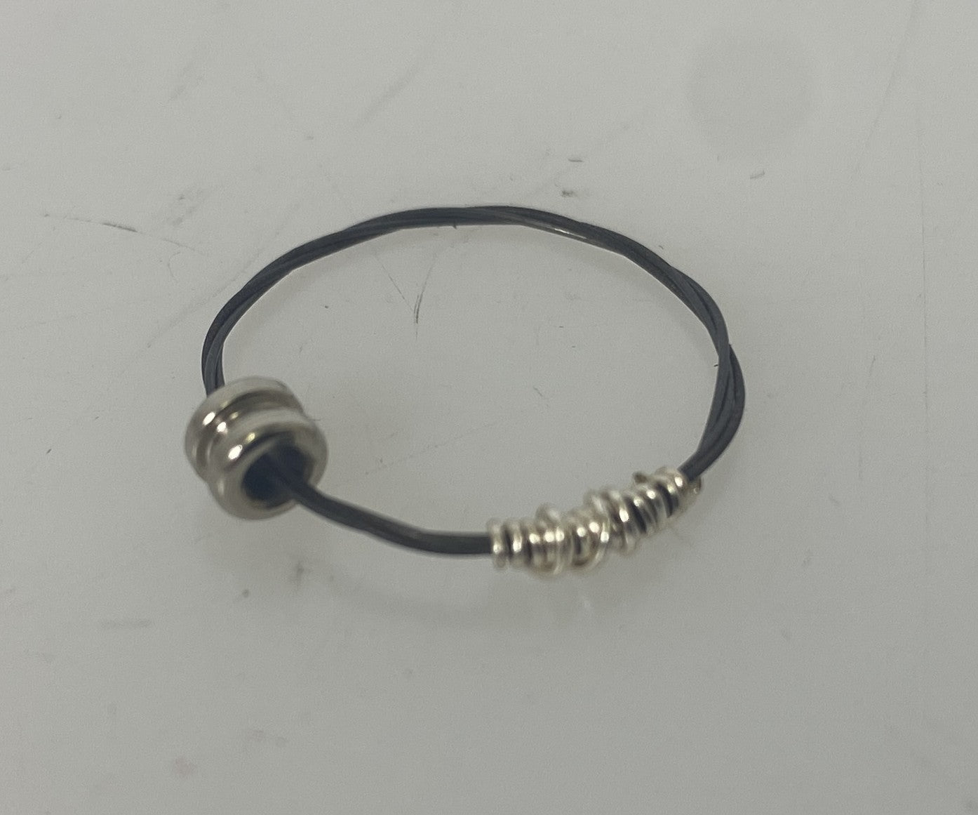 Restrung Silver and Grey Wire Bead Ring
