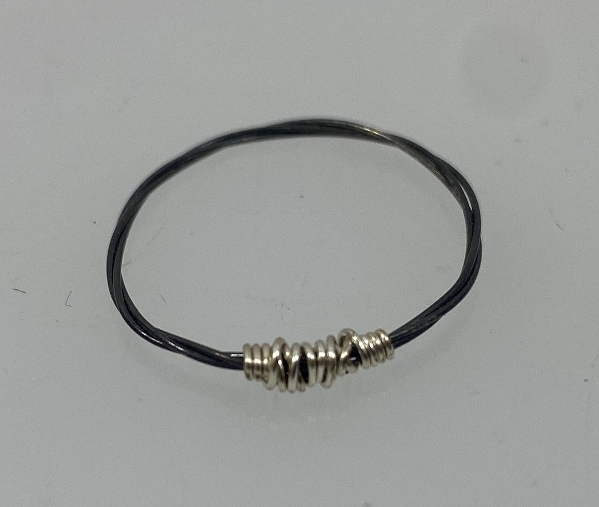 Restrung Silver and Grey Wire Ring