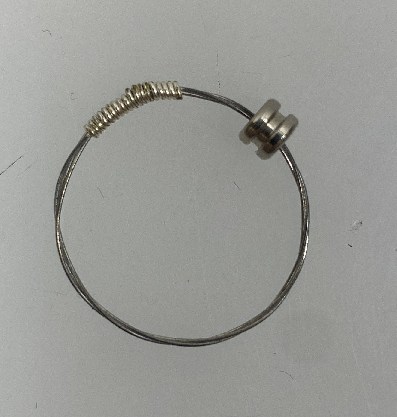 Restrung Silver Wire Bead Ring