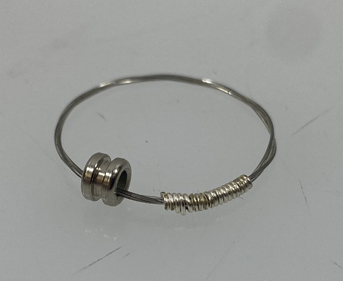 Restrung Silver Wire Bead Ring