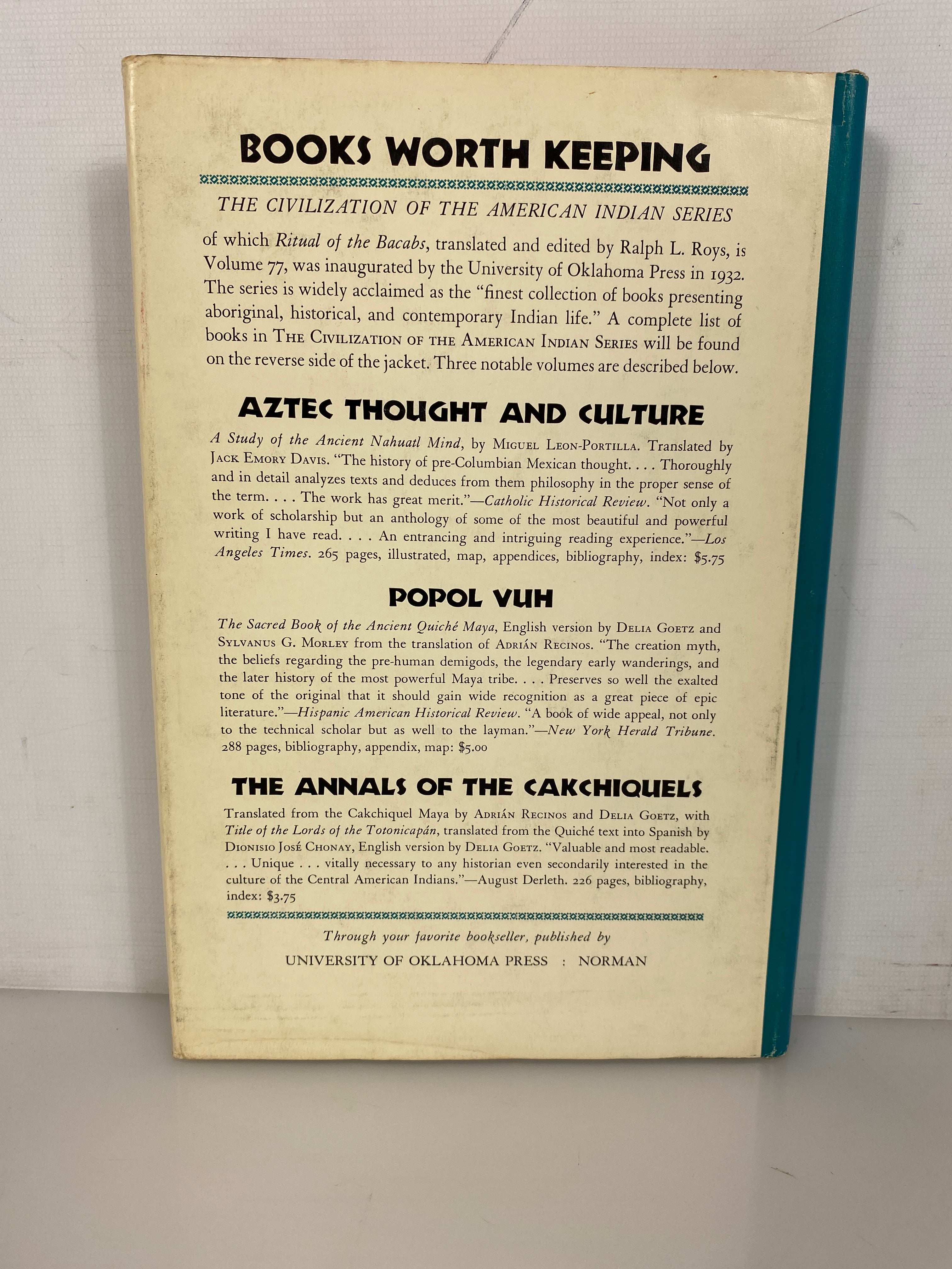 Ritual of the Bacabs by  Ralph L. Roys 1965 First Edition HC DJ