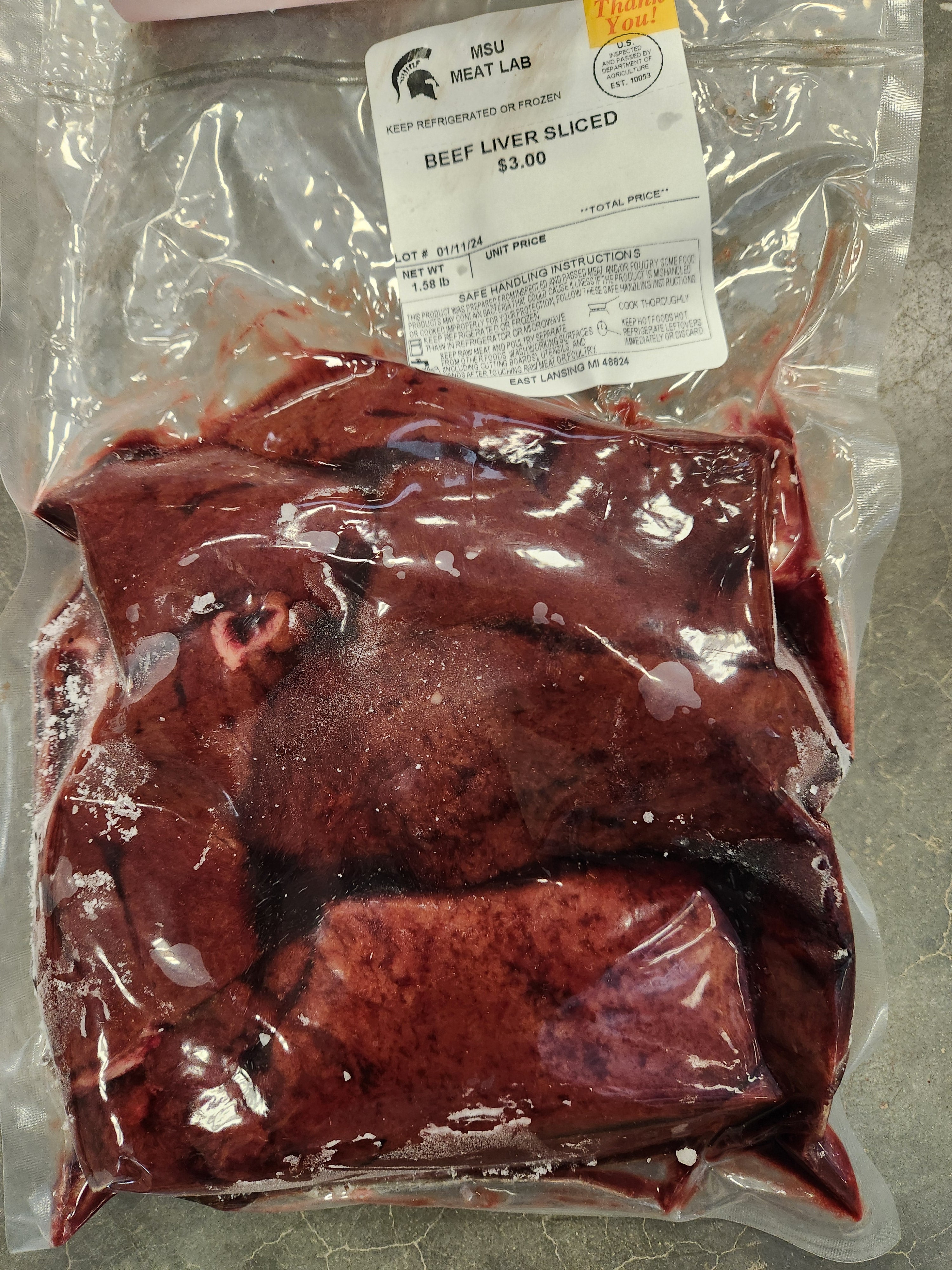 MSU Meat Labs Sliced Beef Liver