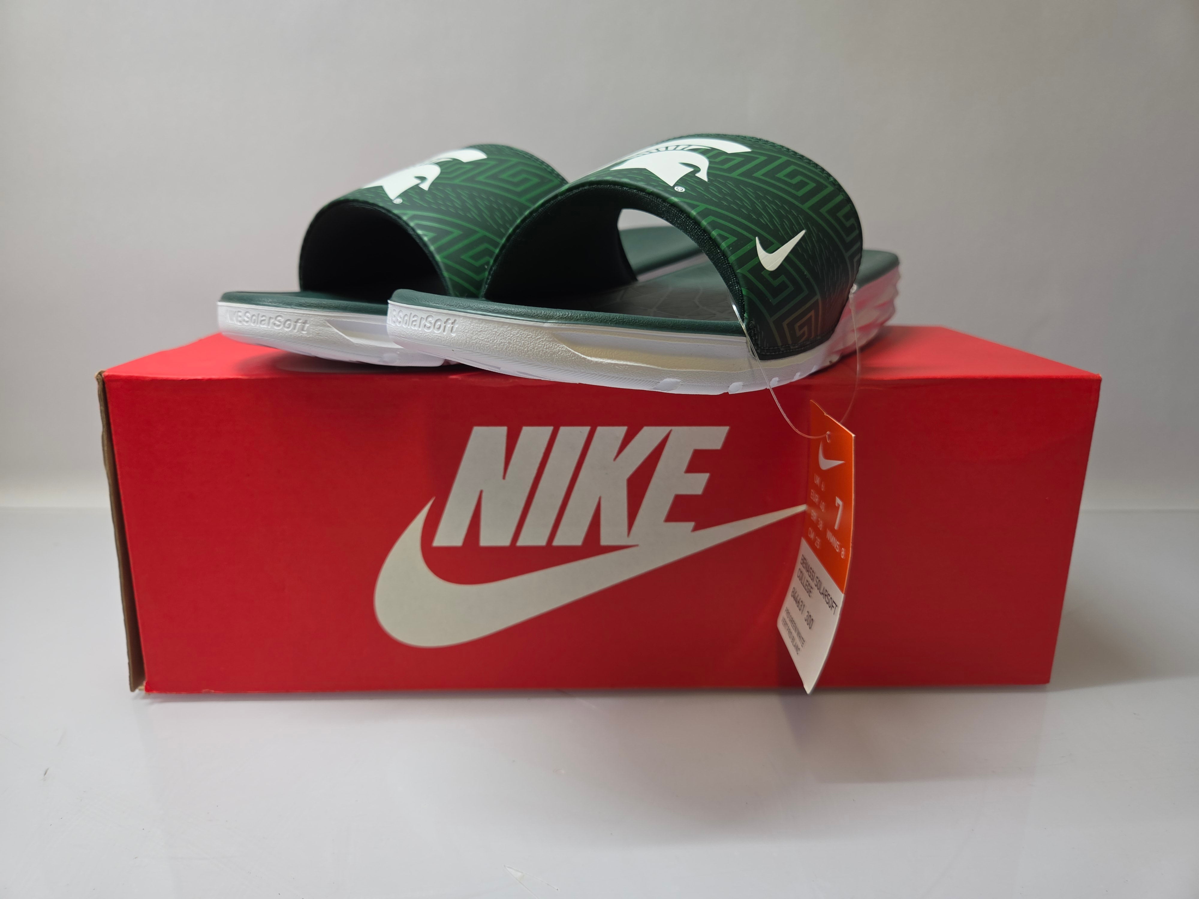Nike Green Benassi Solarsoft College MSU Spartans Slides Men's Size 7