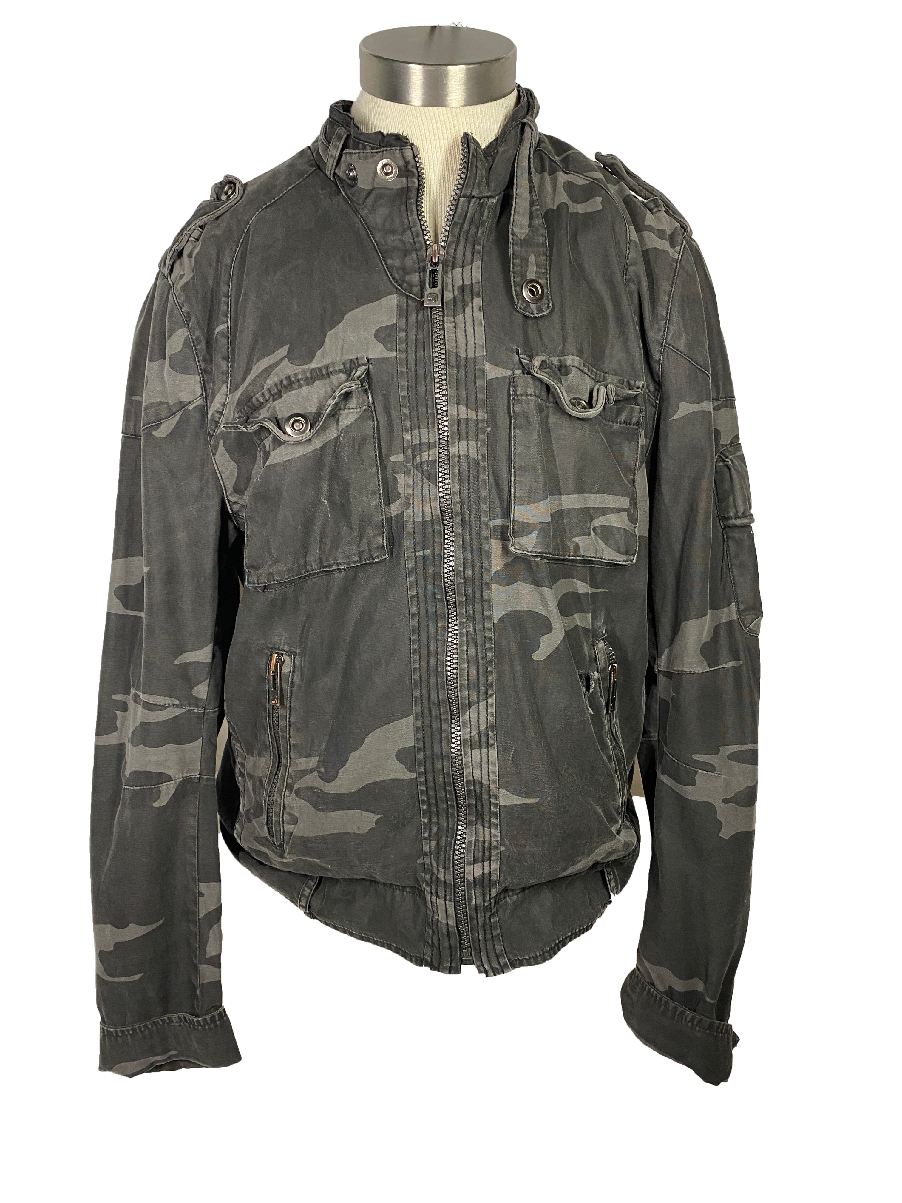 Rogue State "Vintage Rogue Apparel" Gray Camouflage Utility Jacket Men's Size M