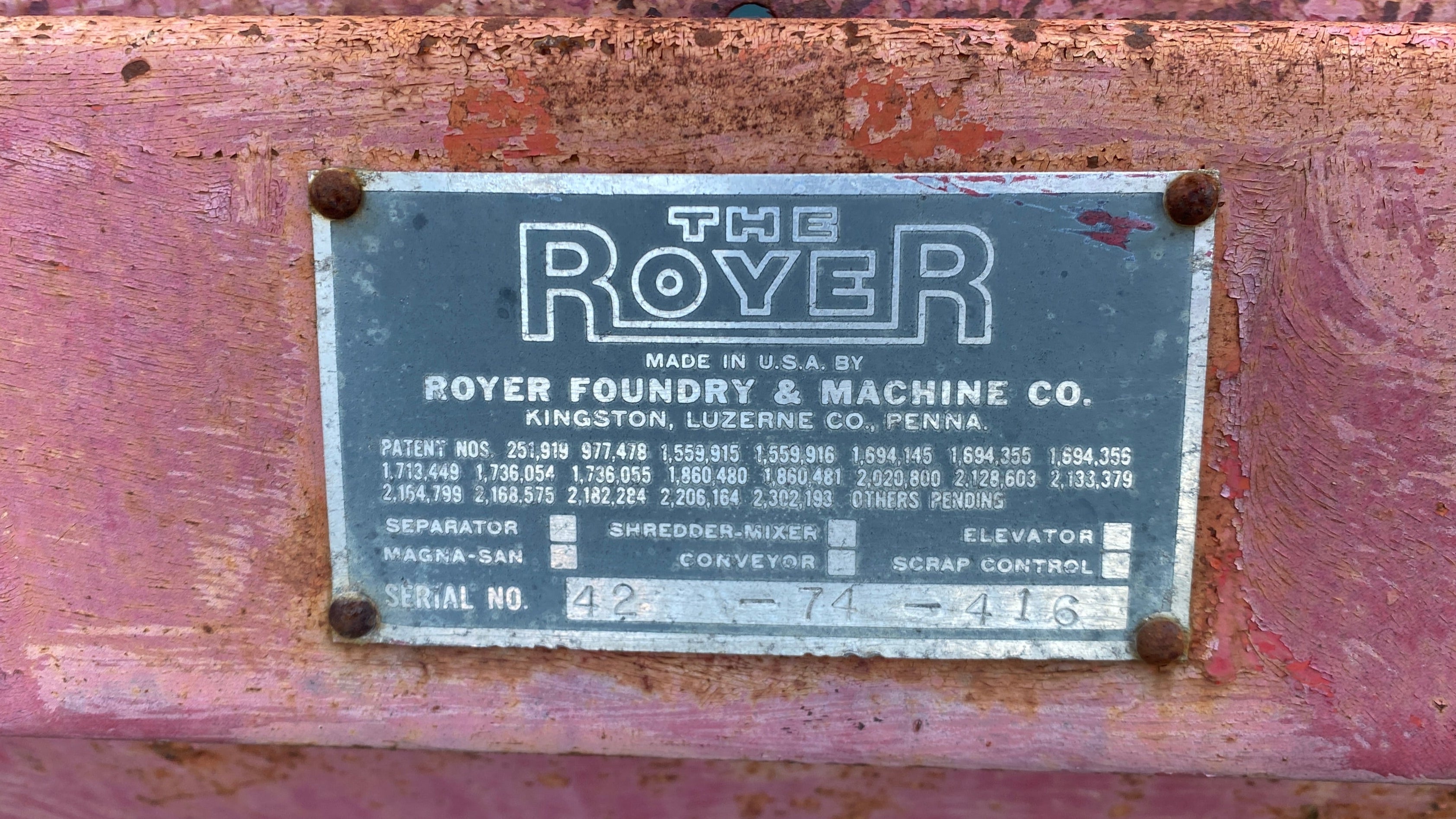 Royer Foundry and Machine Co #42-74-416 Dirt and Rock Sifter Machine