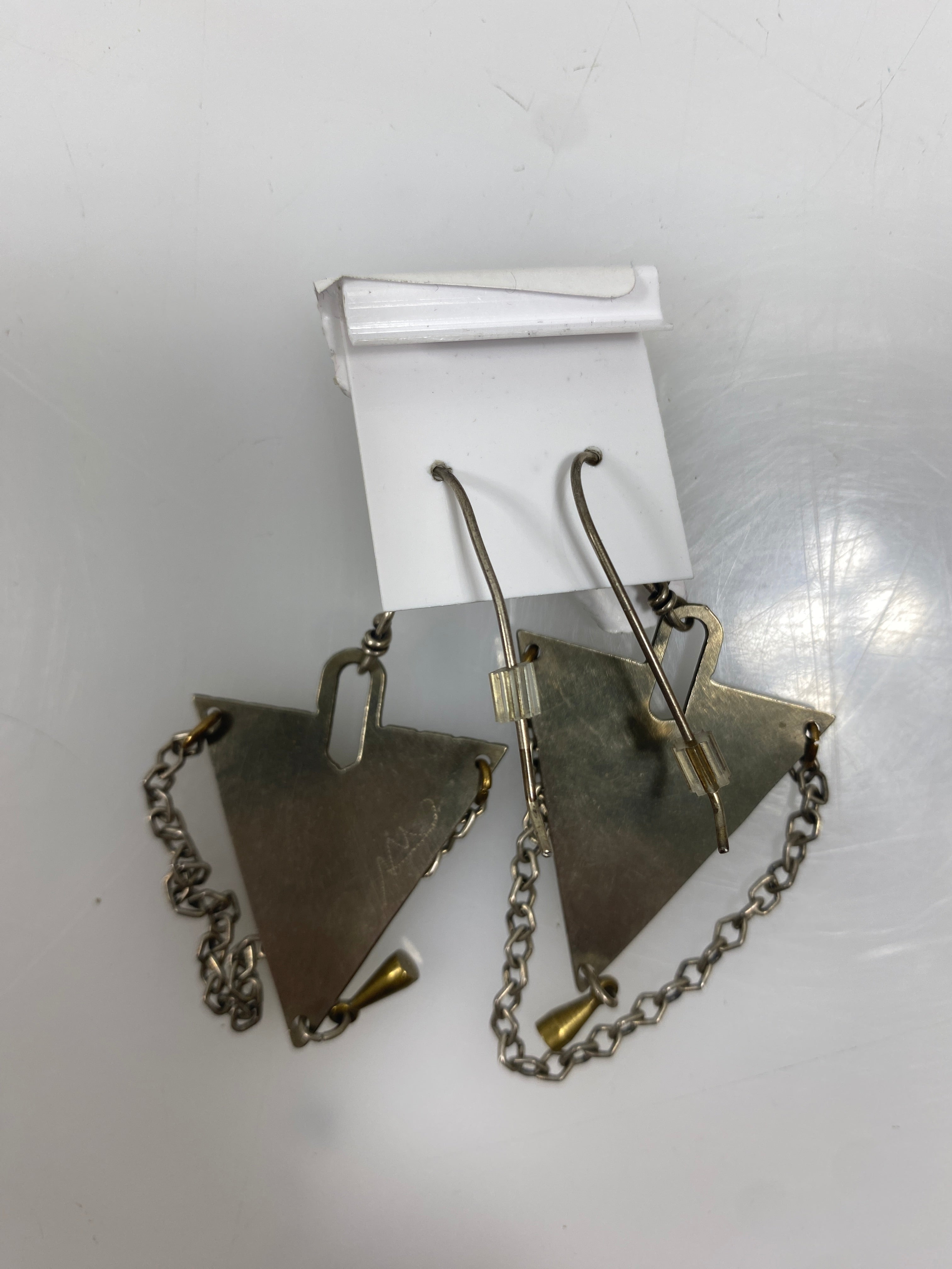 Rusted Gold Textured Triangle Dangle Chain Earrings