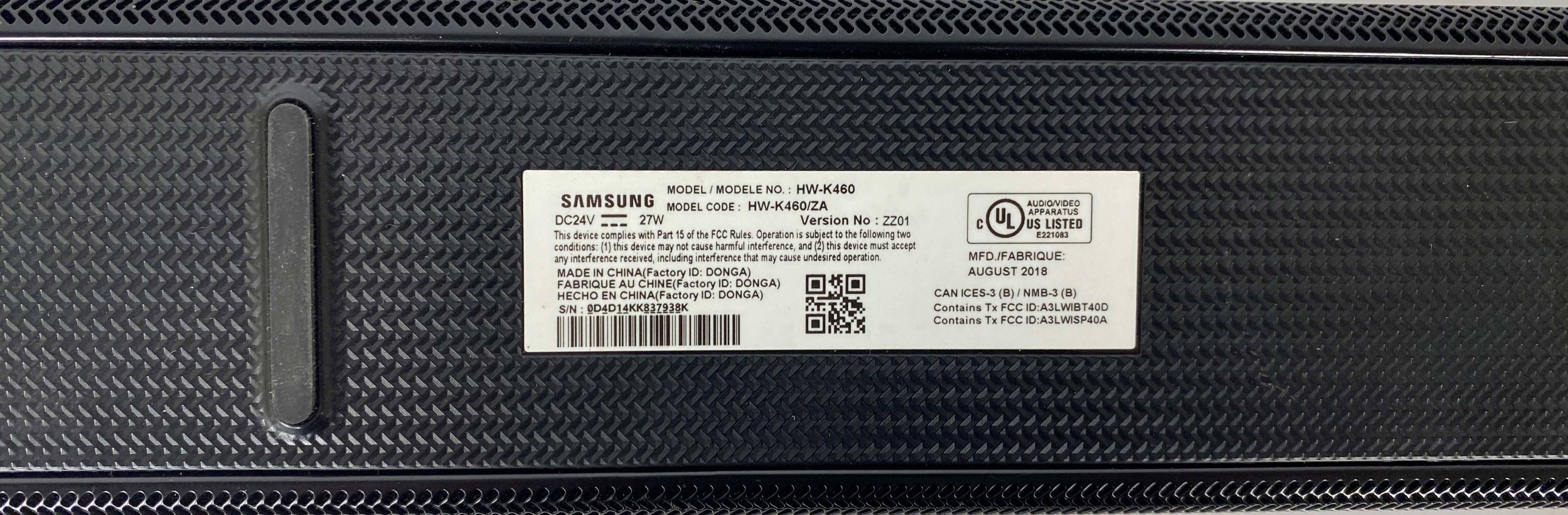 Samsung HW-K460 *UNTESTED SUBWOOFER NOT INCLUDED*