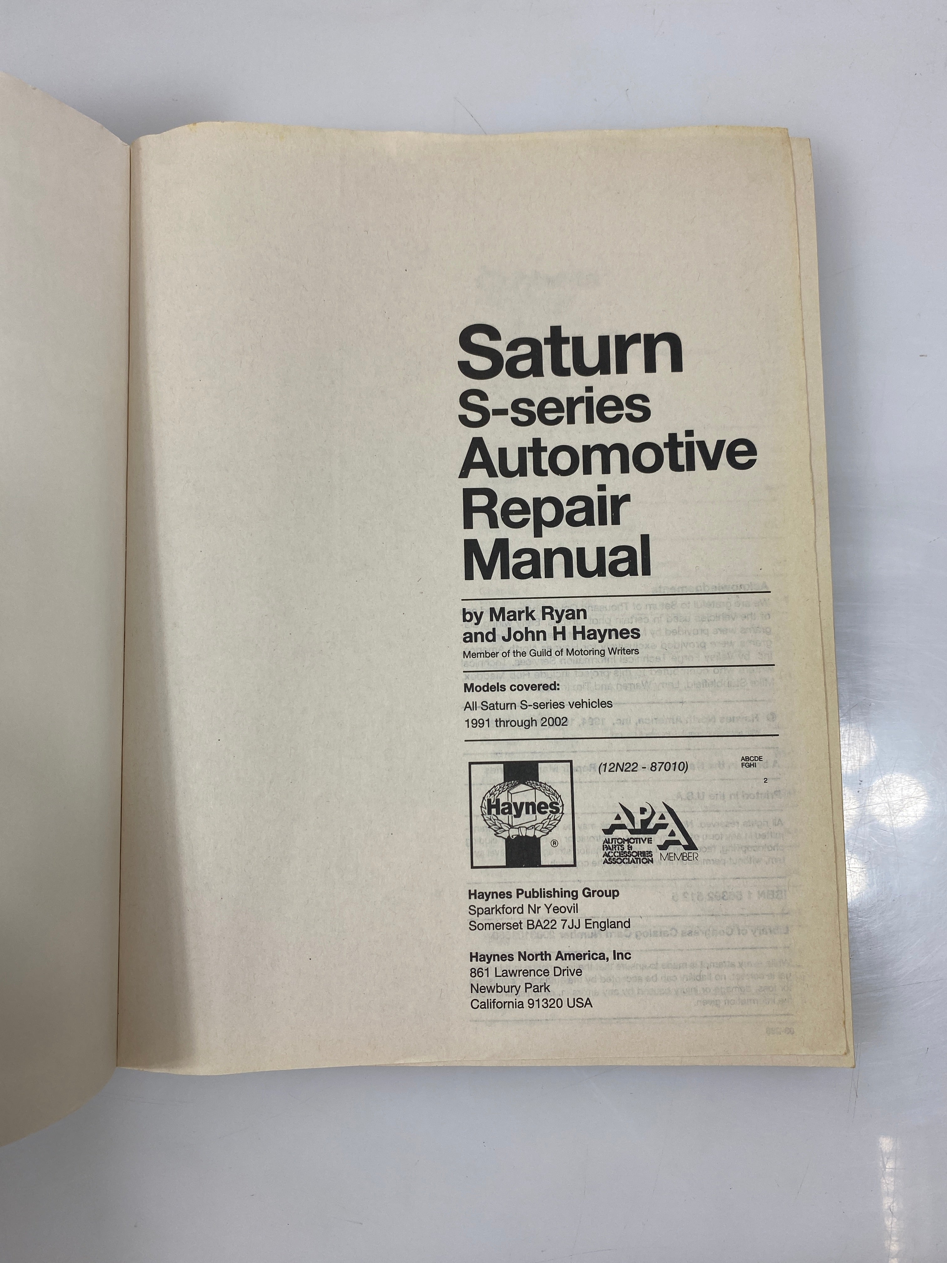 Saturn S-Series Automotive Repair Manual 1991-2002 Ryan/Haynes SC